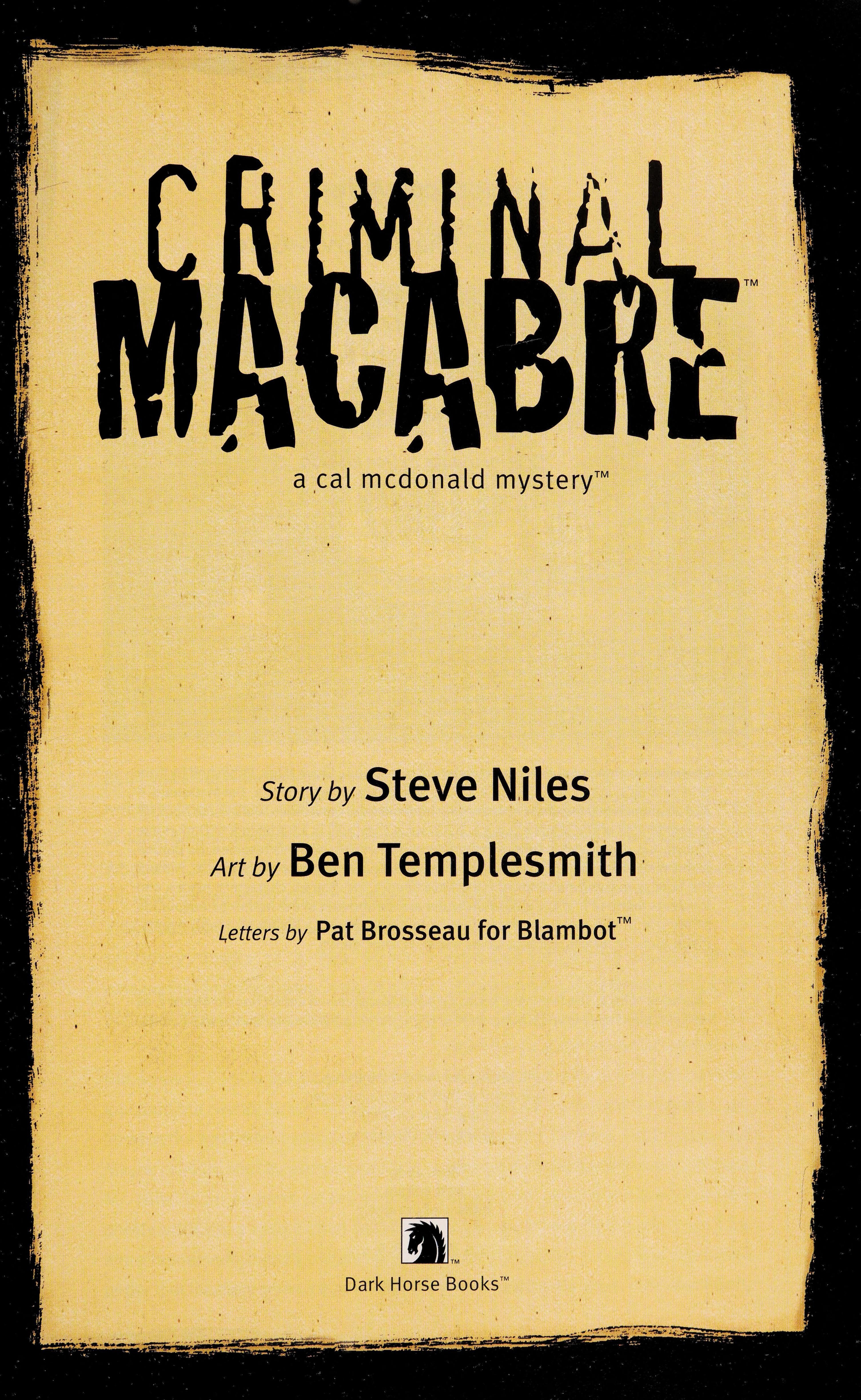 Criminal Macabre: A Cal McDonald Mystery #[nn] cover
