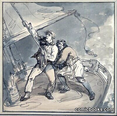 Two Sailors on a Ship's Stern in a Storm by Thomas Rowlandson