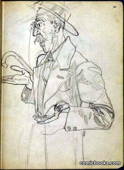 Caricature of a Gentleman with Stick and Hat by Franz Wacik