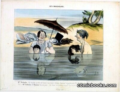 Mme. Greluche: Oh Gustave, qu'elle est bonne!... by Honoré Daumier