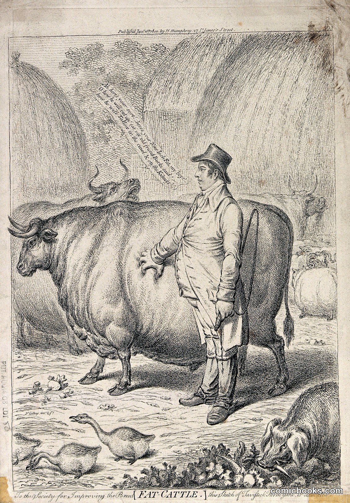 A Fat Judge Pinching and Admiring the Fat on the Side of a Fat Bullock by James Gillray