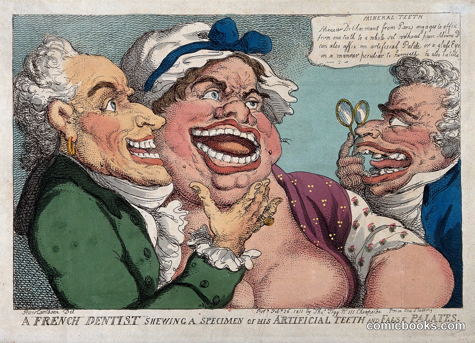 A French Dentist Shewing a Specimen of His Artificial Teeth and False Palates by Thomas Rowlandson