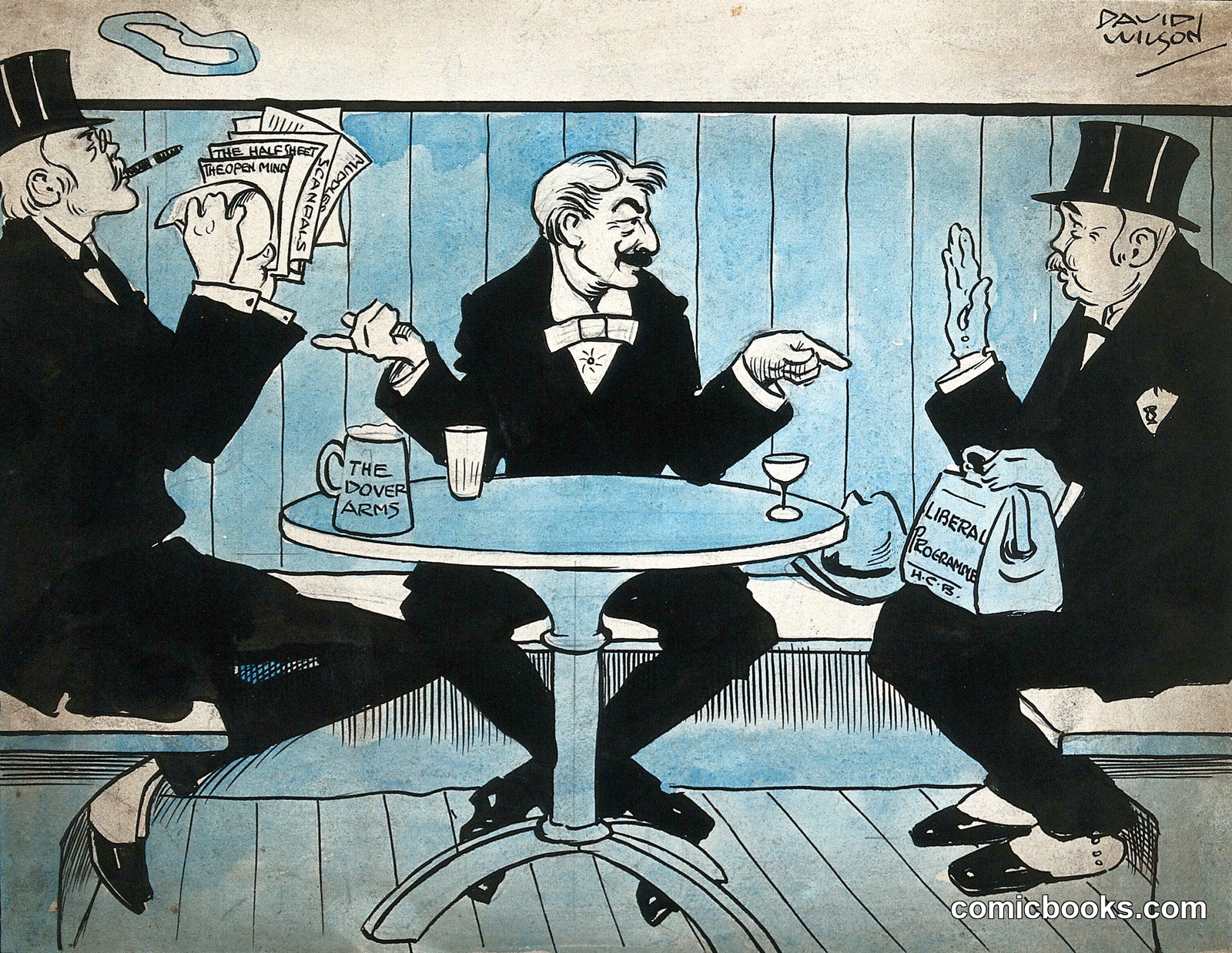 Three Men at Table by David. Wilson
