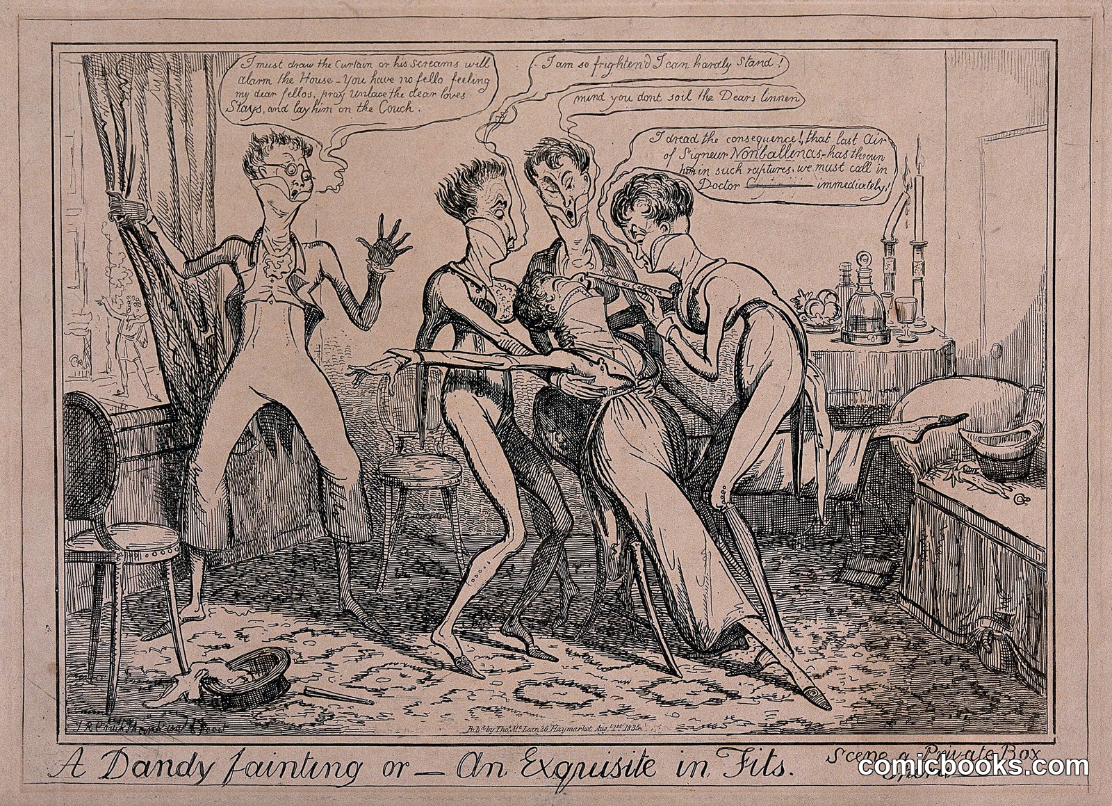 A Dandy Fainting or — An Exquisite in Fits by I R Cruikshank