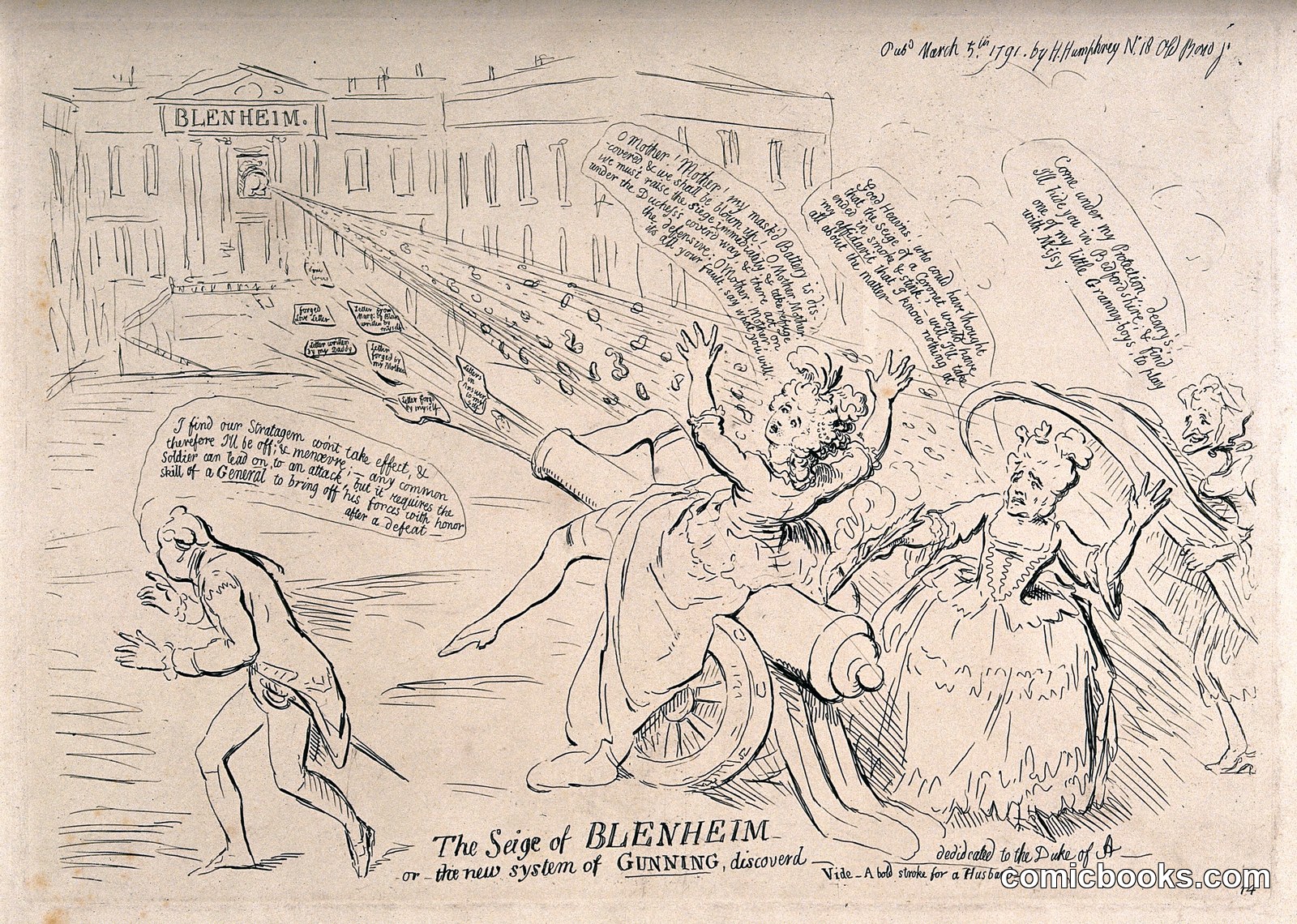 The Seige of Blenheim, or the New System of Gunning Discovered by James Gillray
