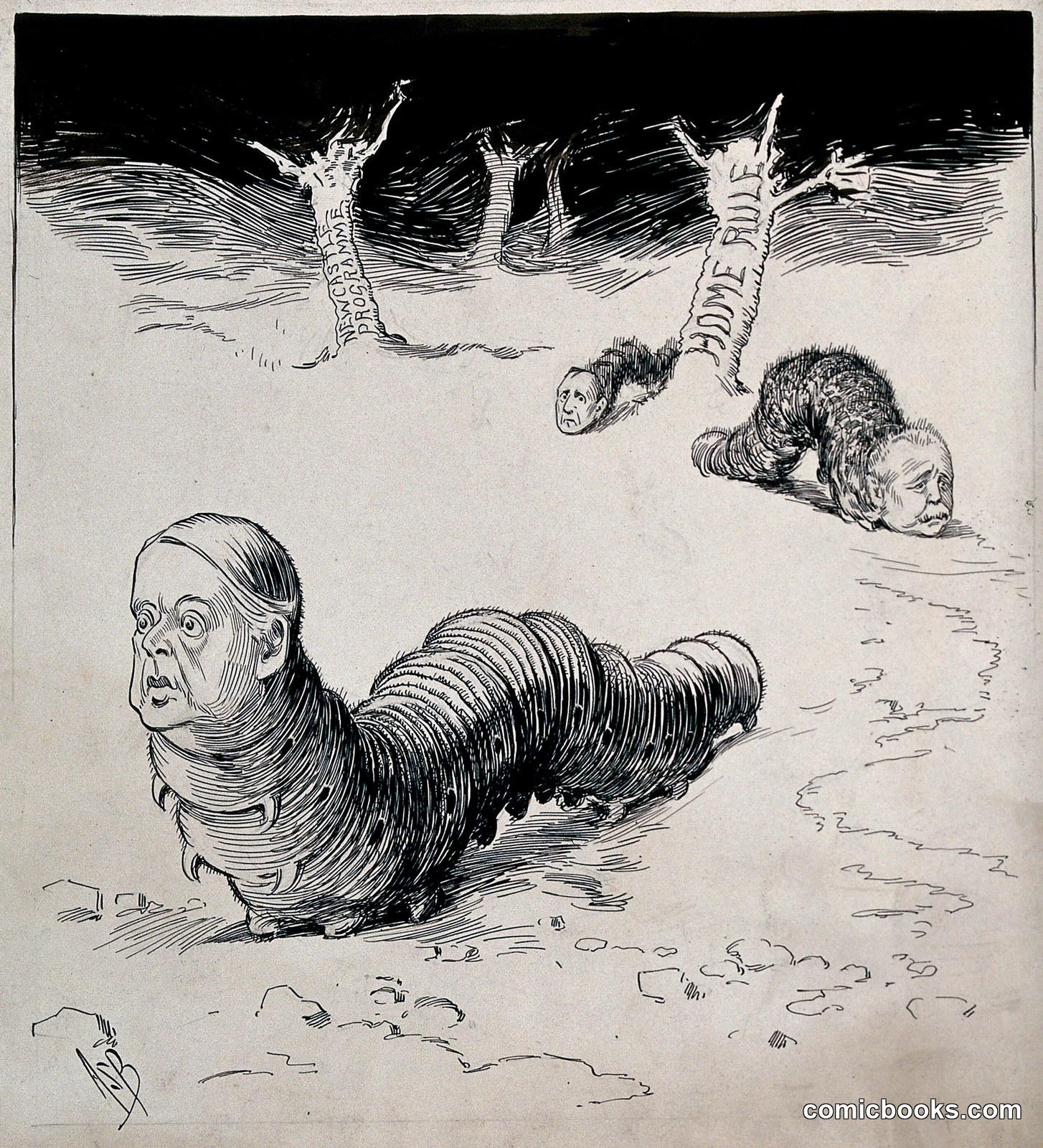 Politicians depicted as caterpillars by A. S. Boyd