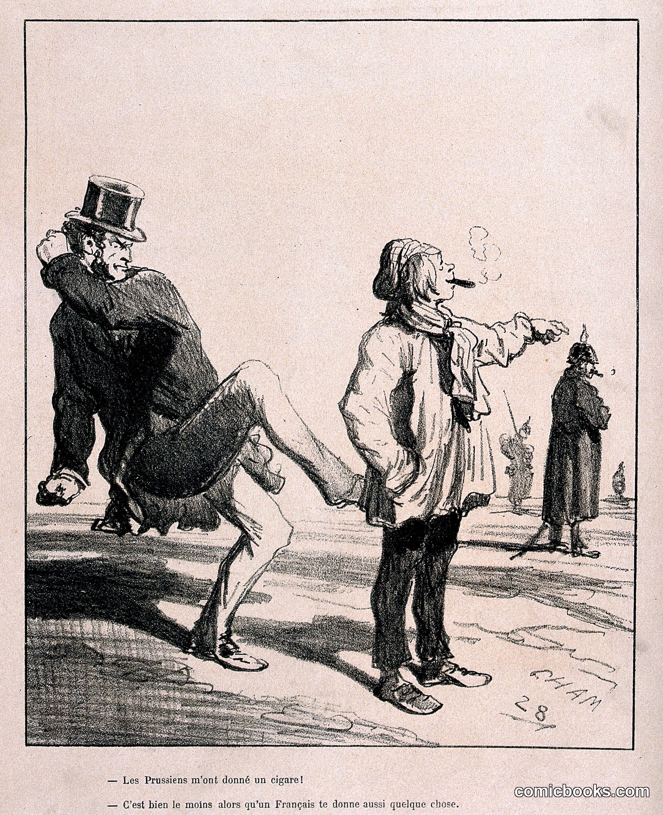 A Boy Smokes a Prussian Cigar While a Furious Frenchman Delivers His Own Reply by Amédée-Charles-Henri Cham