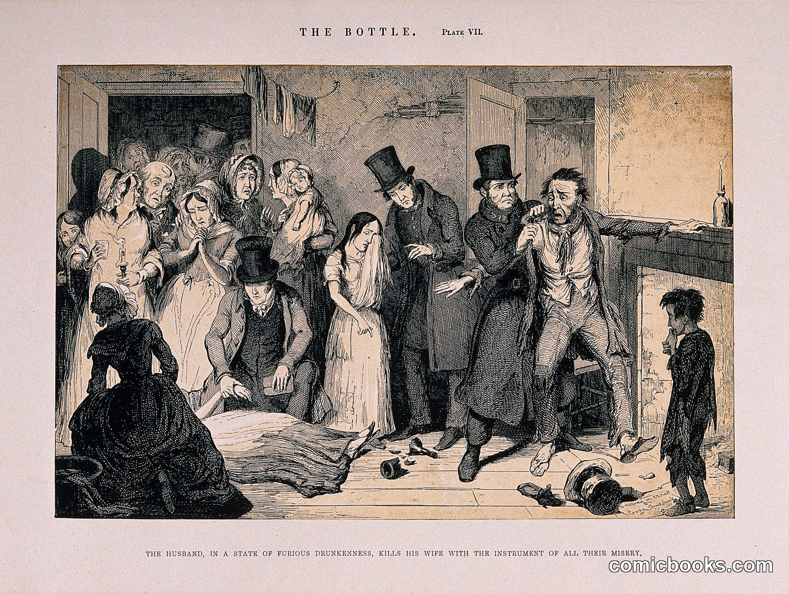 A Drunken Man Is Arrested for Killing His Wife by George Cruikshank