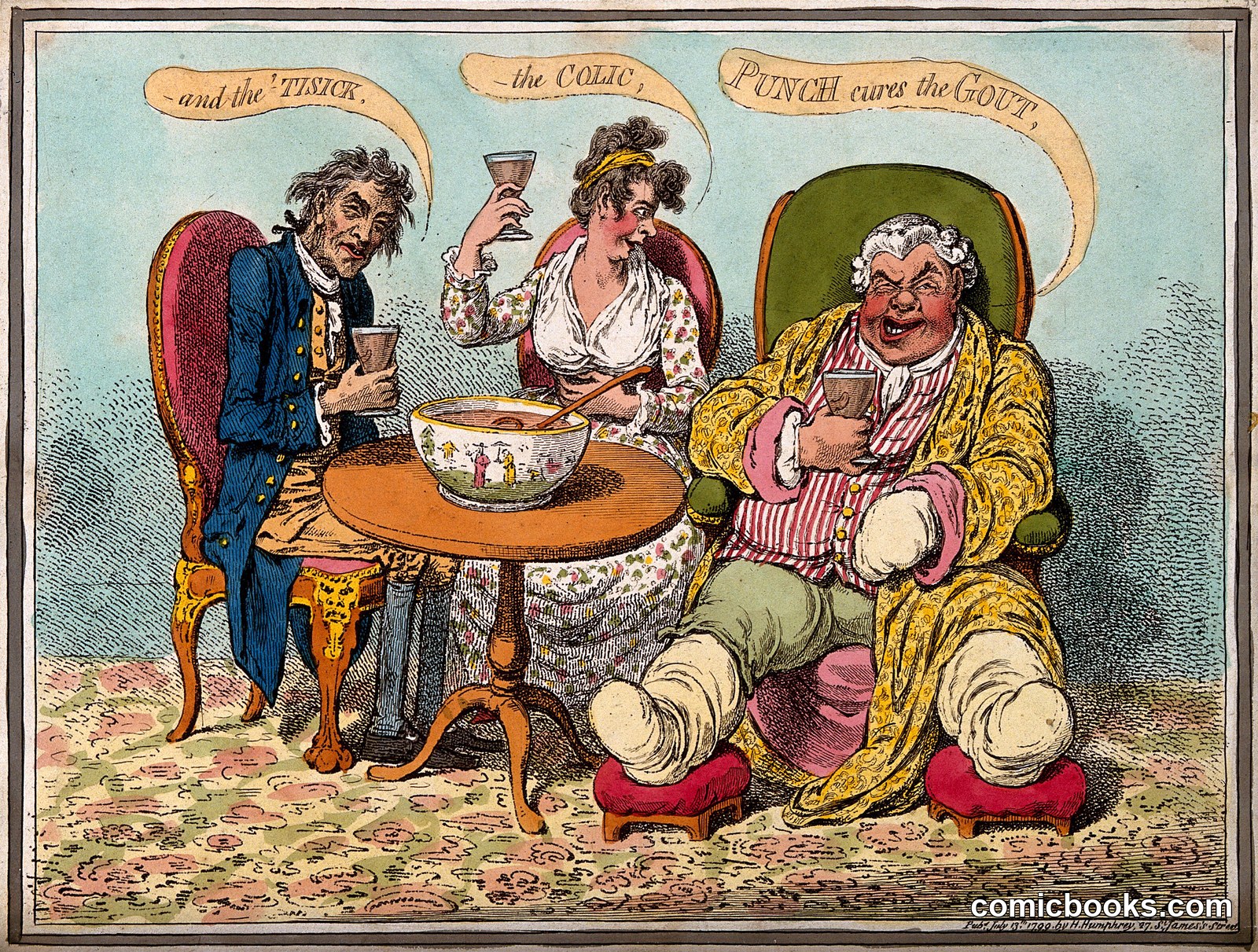 An Obese Gouty Man Drinking Punch with Two Companions by James Gillray