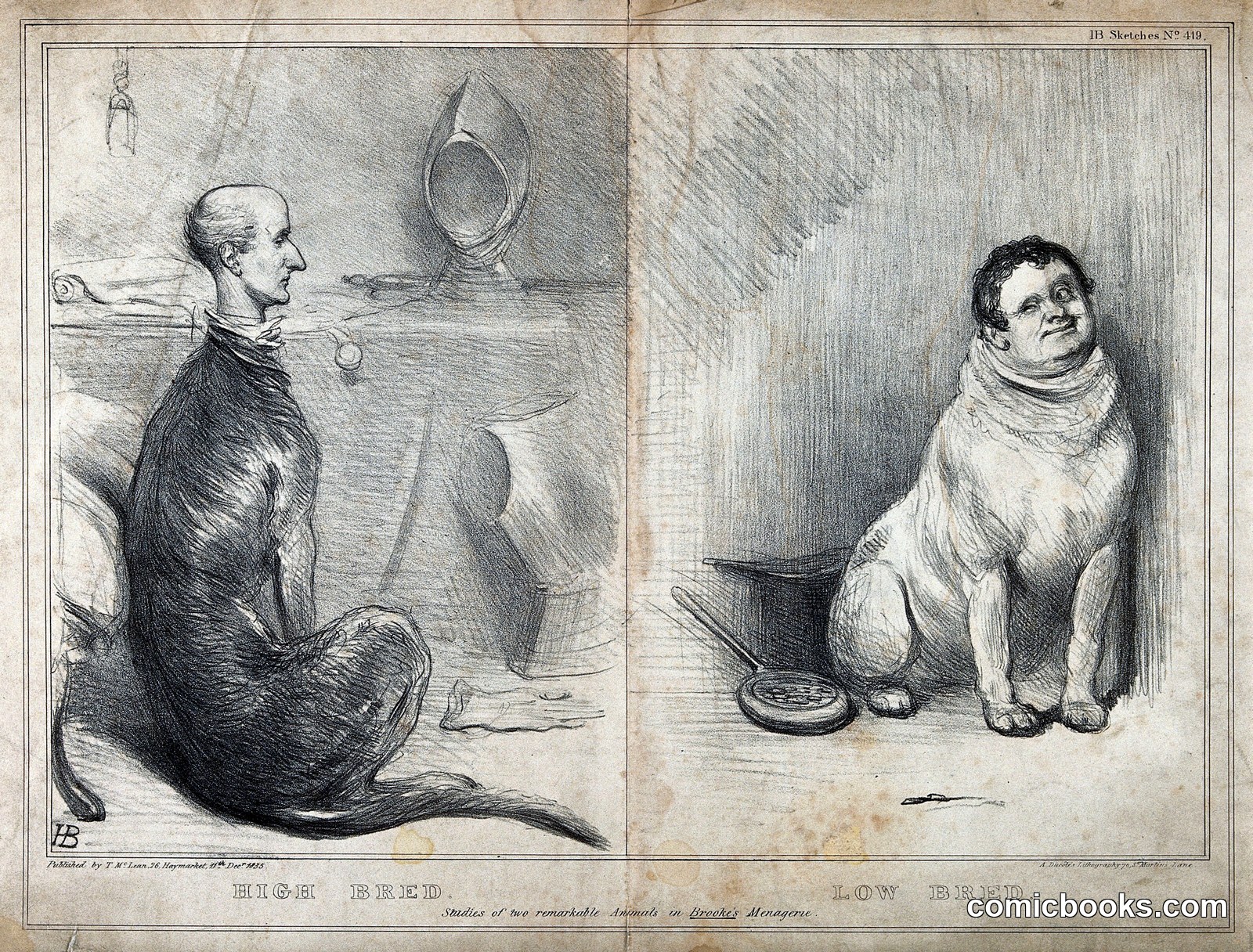 A Deerhound and a Terrier with Human Heads by Edwin Henry Landseer