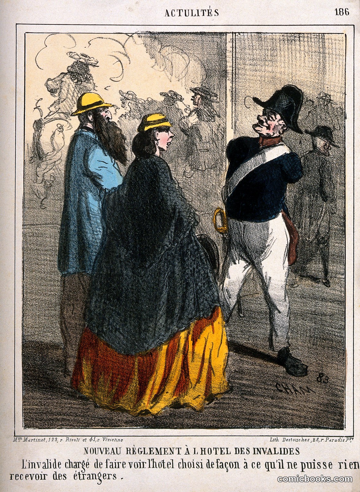 An armless veteran of the Hôtel des Invalides is hired as a guide for visitors, in order that he take no money from them by Amédée-Charles-Henri Cham