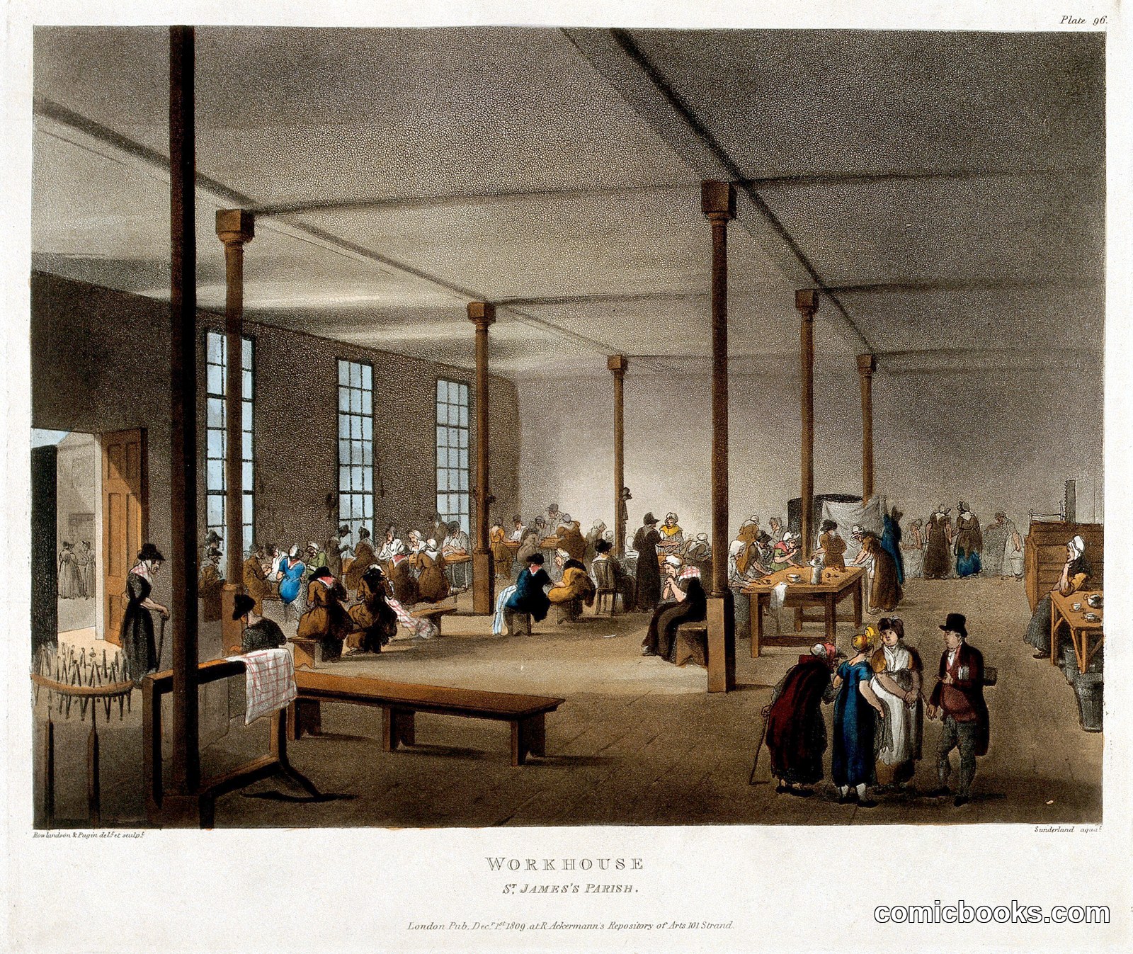 The Workhouse, Poland Street, Soho: the Interior by Thomas Rowlandson