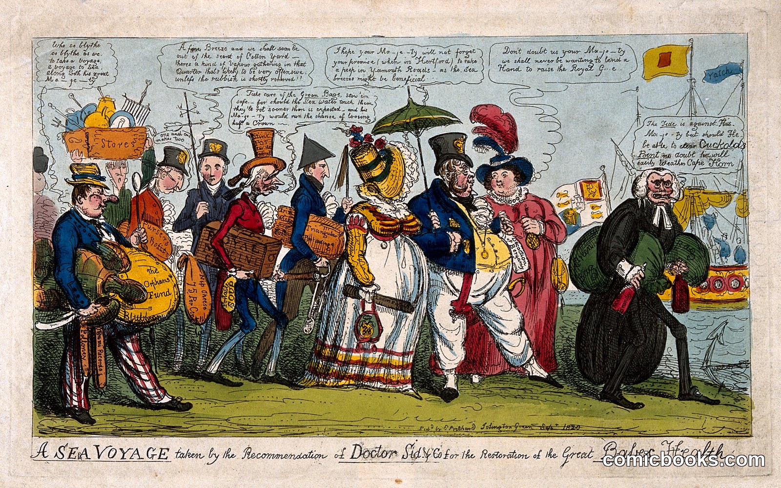 A Sea Voyage Taken by the Recommendation of Doctor Slop, for the Restoration of the Great Baby's Health by Robert Isaac Cruikshank