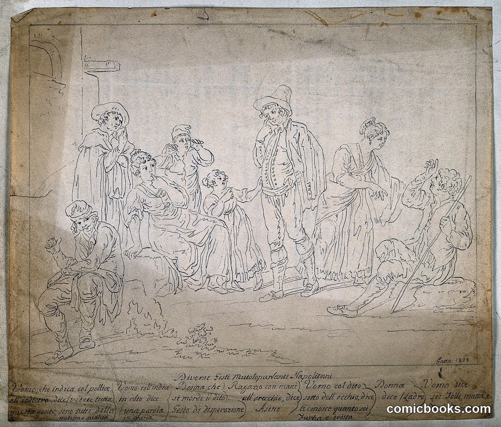 A Caricature of Deaf People Communicating Through Sign Language by Saverio Xavier della Gatta
