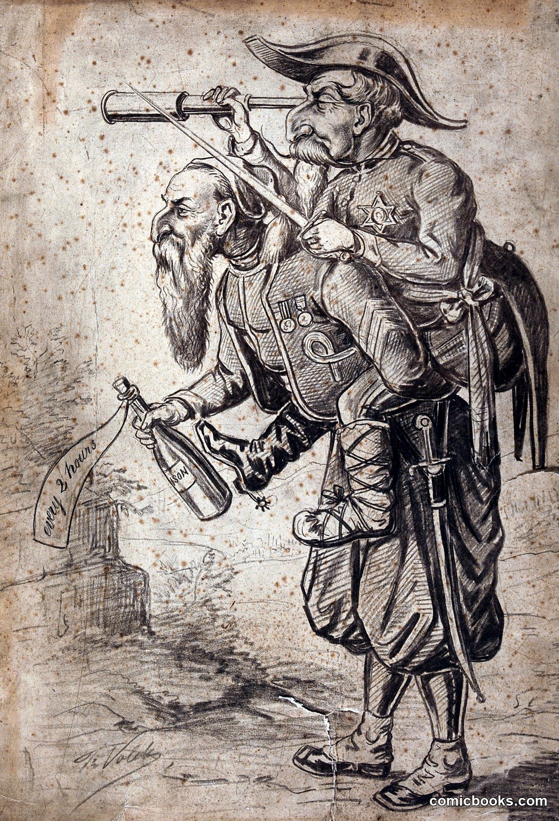 A Man with a Telescope Riding on Another Man's Back by T. Volerk