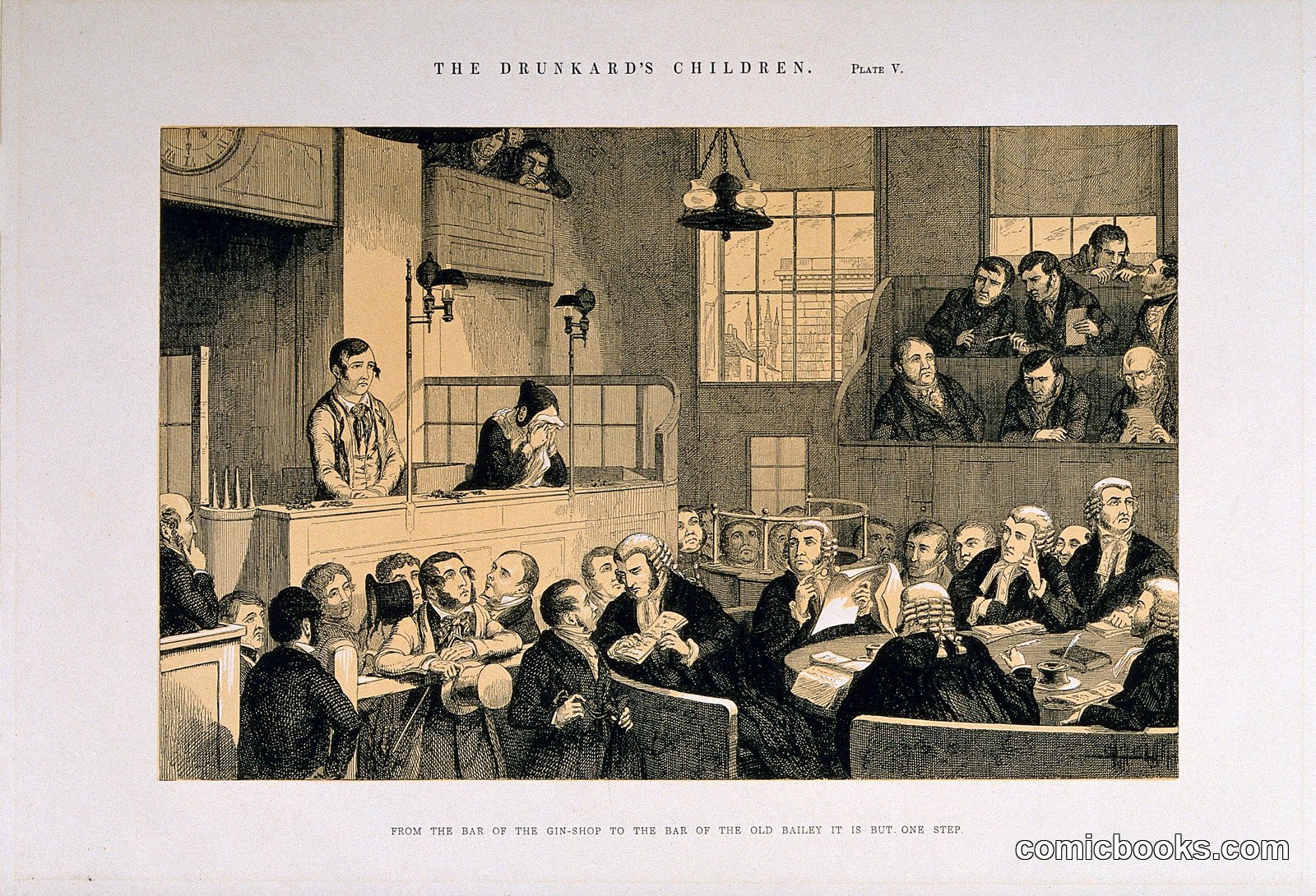 The Drunkard's Children, Plate V: From the Bar of the Gin-Shop to the Bar of the Old Bailey by http://data.europeana.eu/agent/63272