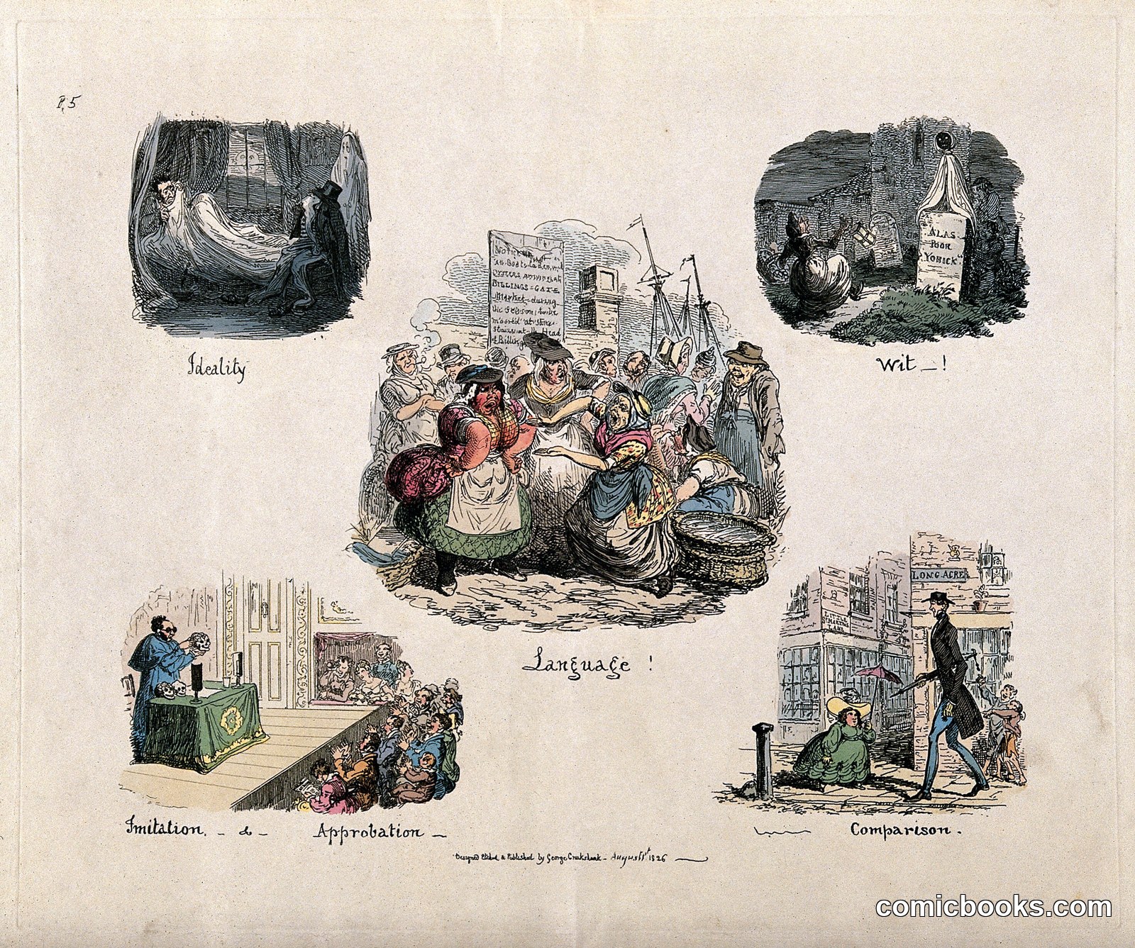 Phrenological Propensities: Language, Ideality, Wit, Imitation, Approbation, Comparison by George Cruikshank