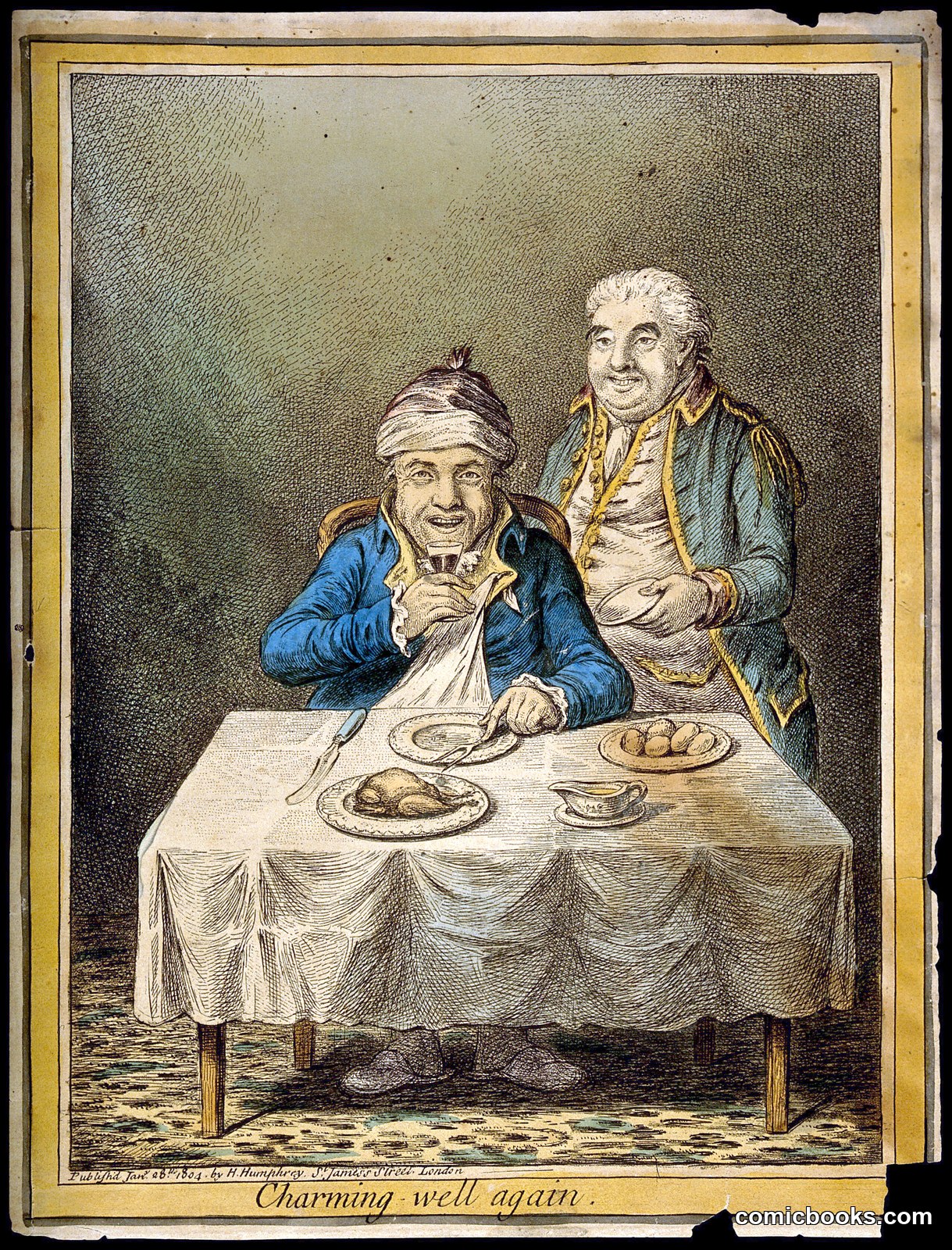 *Charming Well Again* — Coloured Etching after James Gillray, 1804 by http://data.europeana.eu/agent/148259