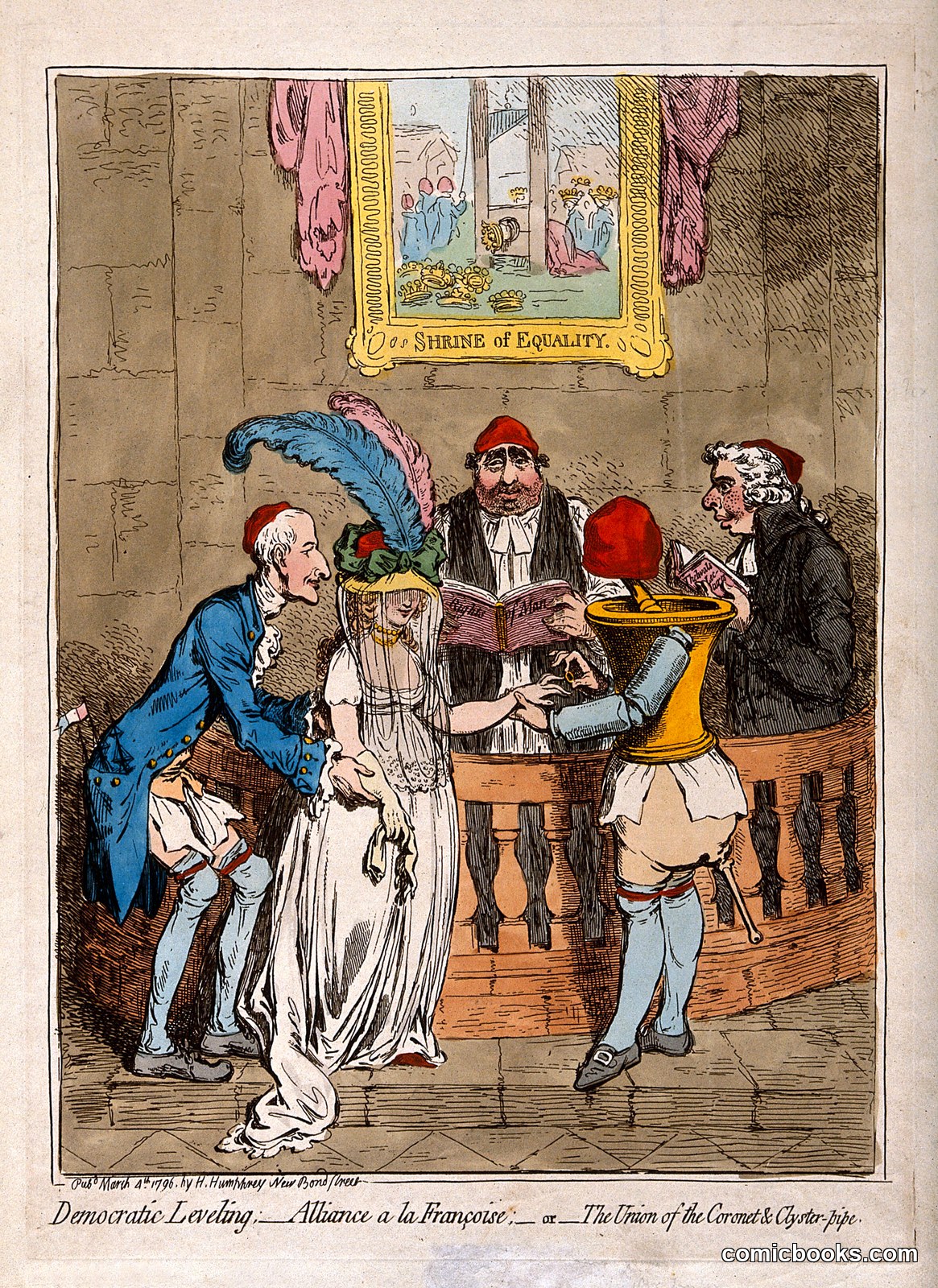 Democratic Leveling; Alliance a la Françoise — or — The Union of the Coronet & Oyster-pipe by James Gillray