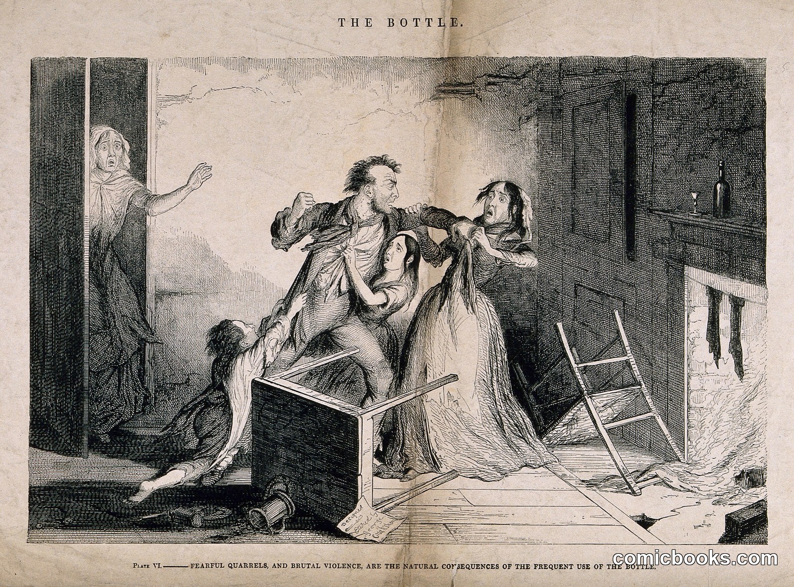 A drunken man fights with his family, all ruined through his drinking habit by http://data.europeana.eu/agent/63272