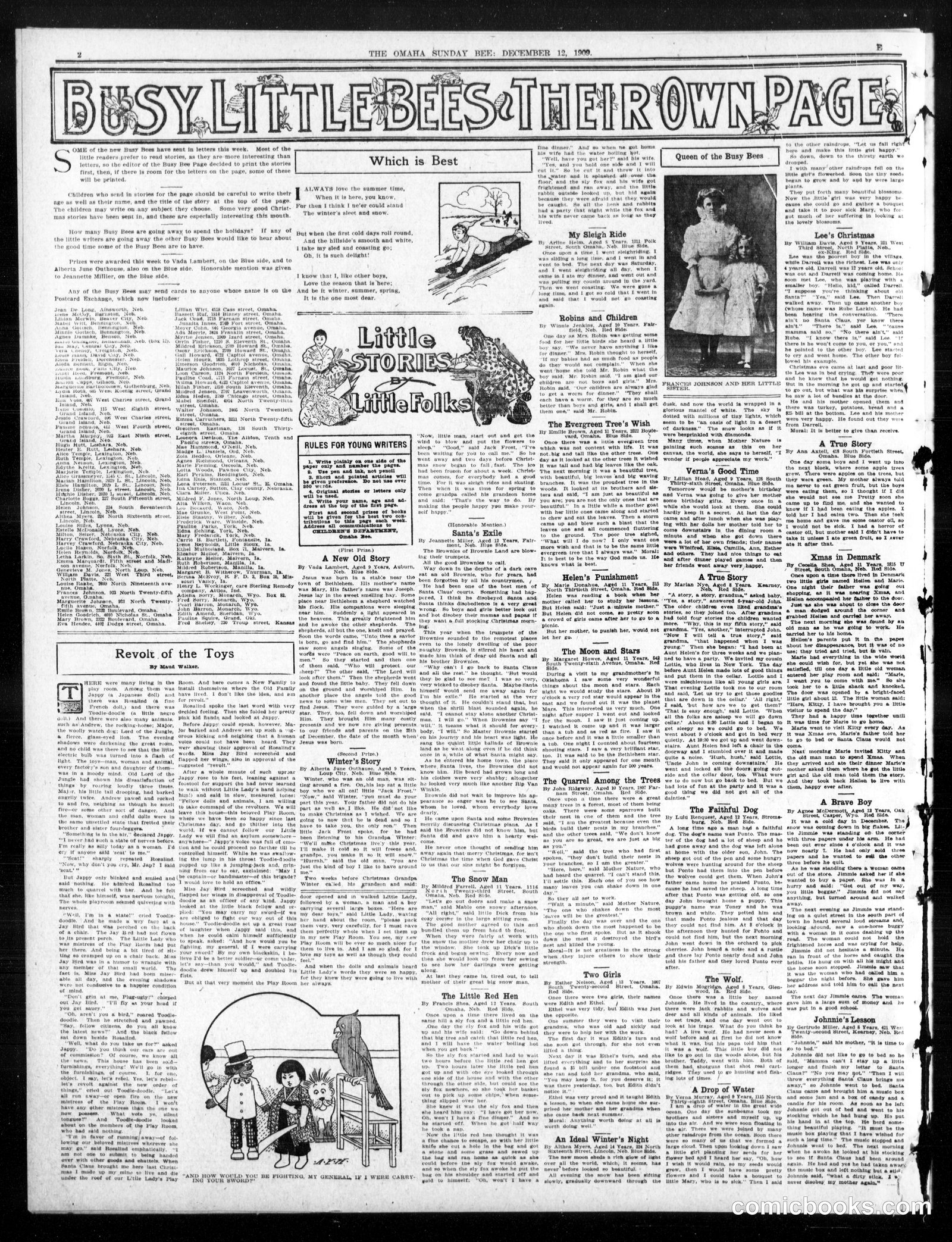 Busy Little Bees — Their Own Page, *Omaha Sunday Bee*, December 12, 1909