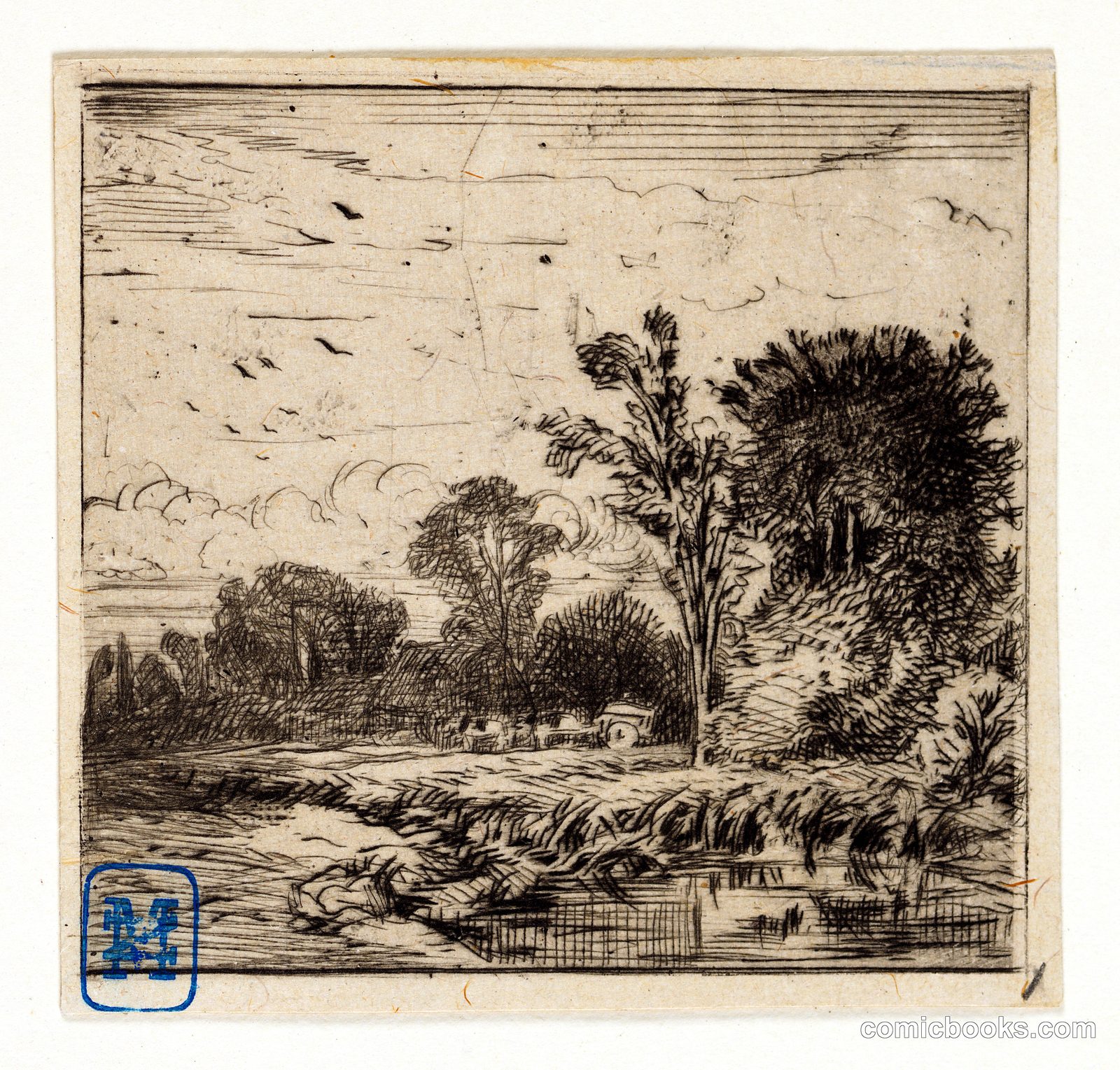Pastoral Landscape with Figures and Water by Charles Emile Jacque