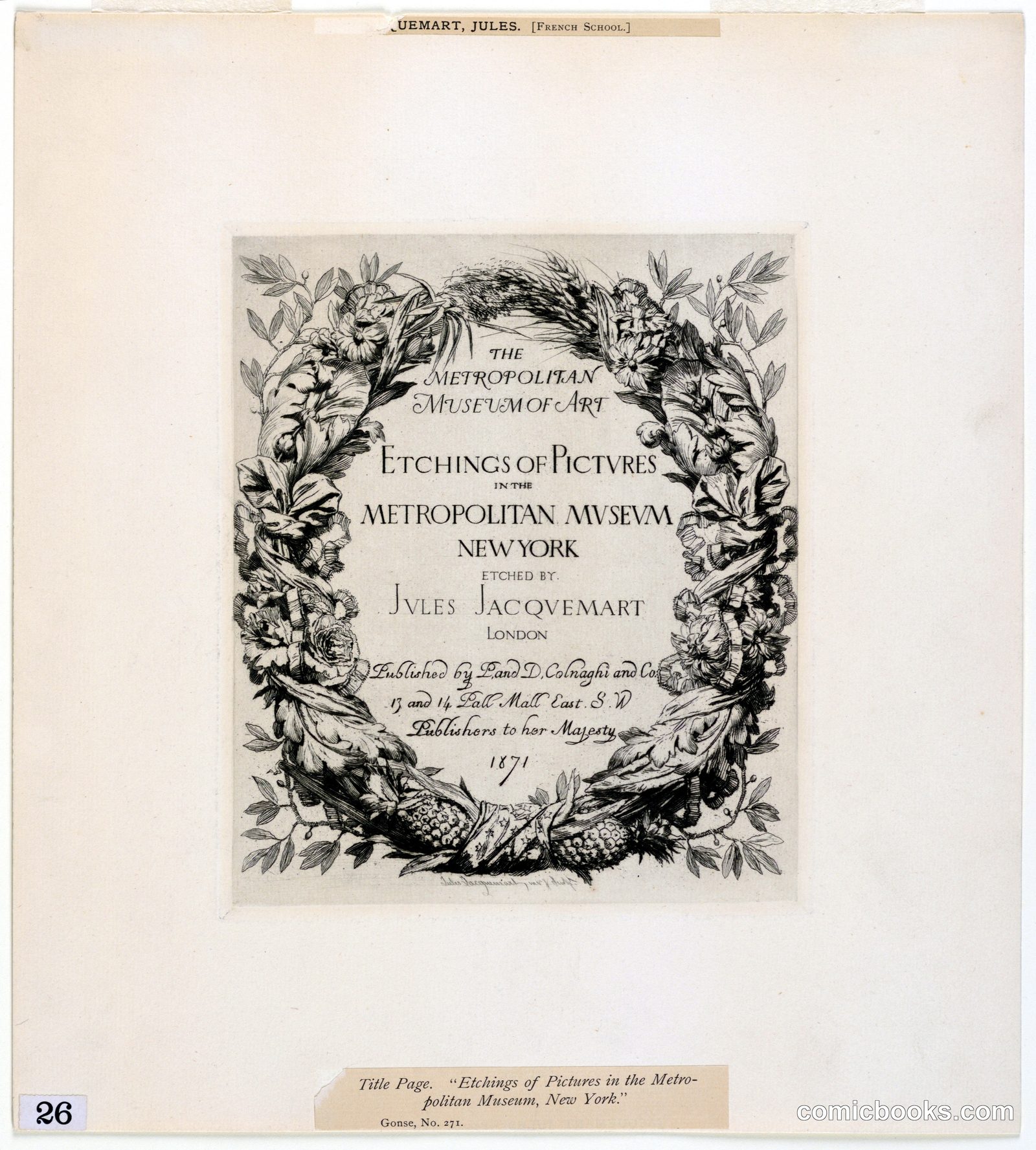 Title Page from Etchings of Pictures in the Metropolitan Museum, New York by Jules Ferdinand Jacquemart