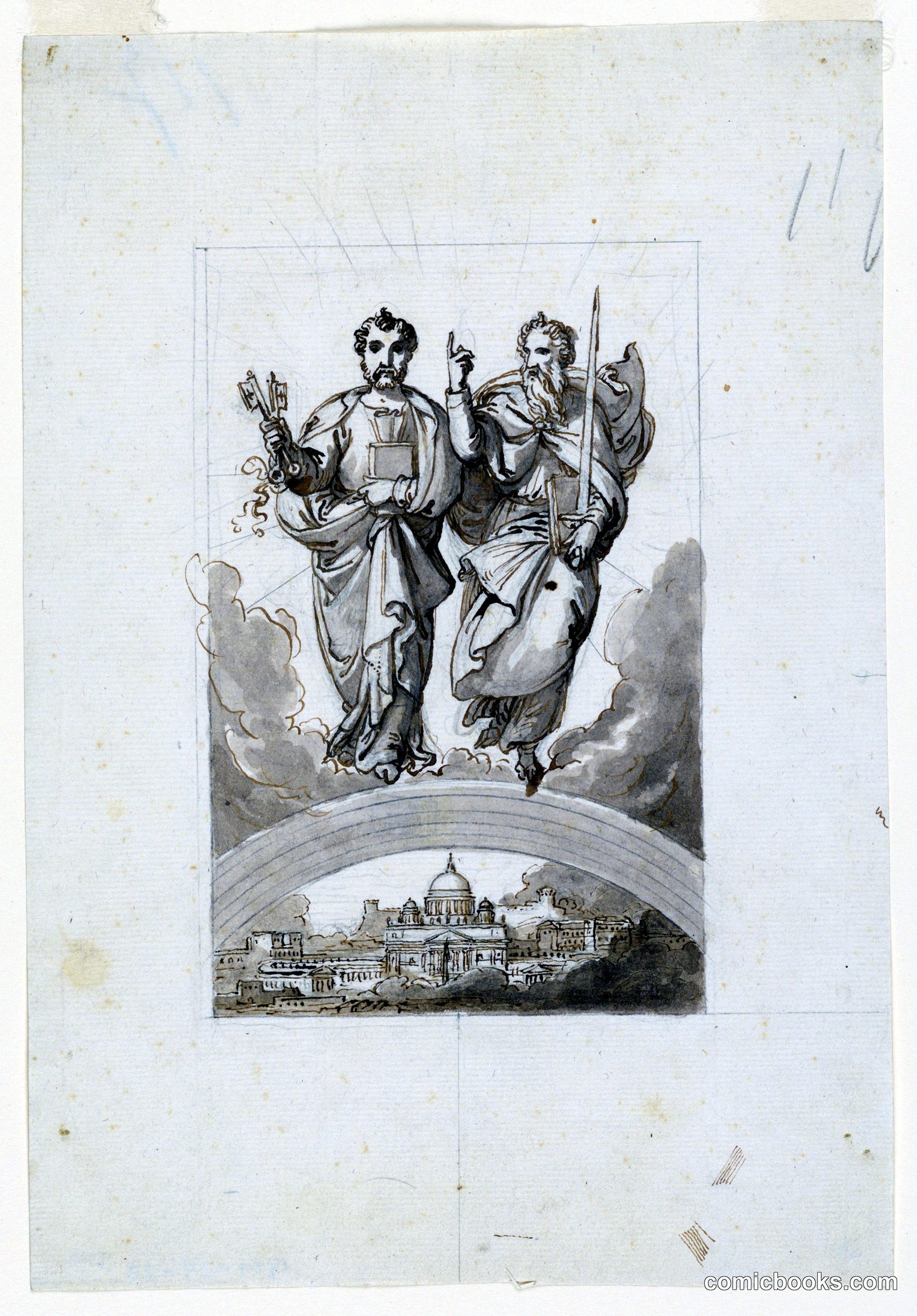 Saints Peter and Paul over the Vatican by Minardi Tommaso, Italian