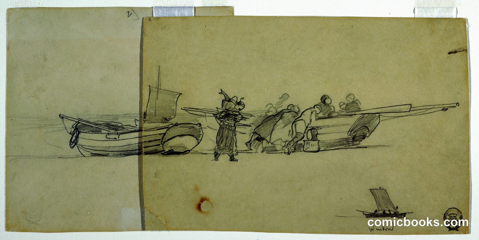 Men and Women Unloading a Fishing Dory, Cullercoats, England by Winslow Homer, American, 1836–1910