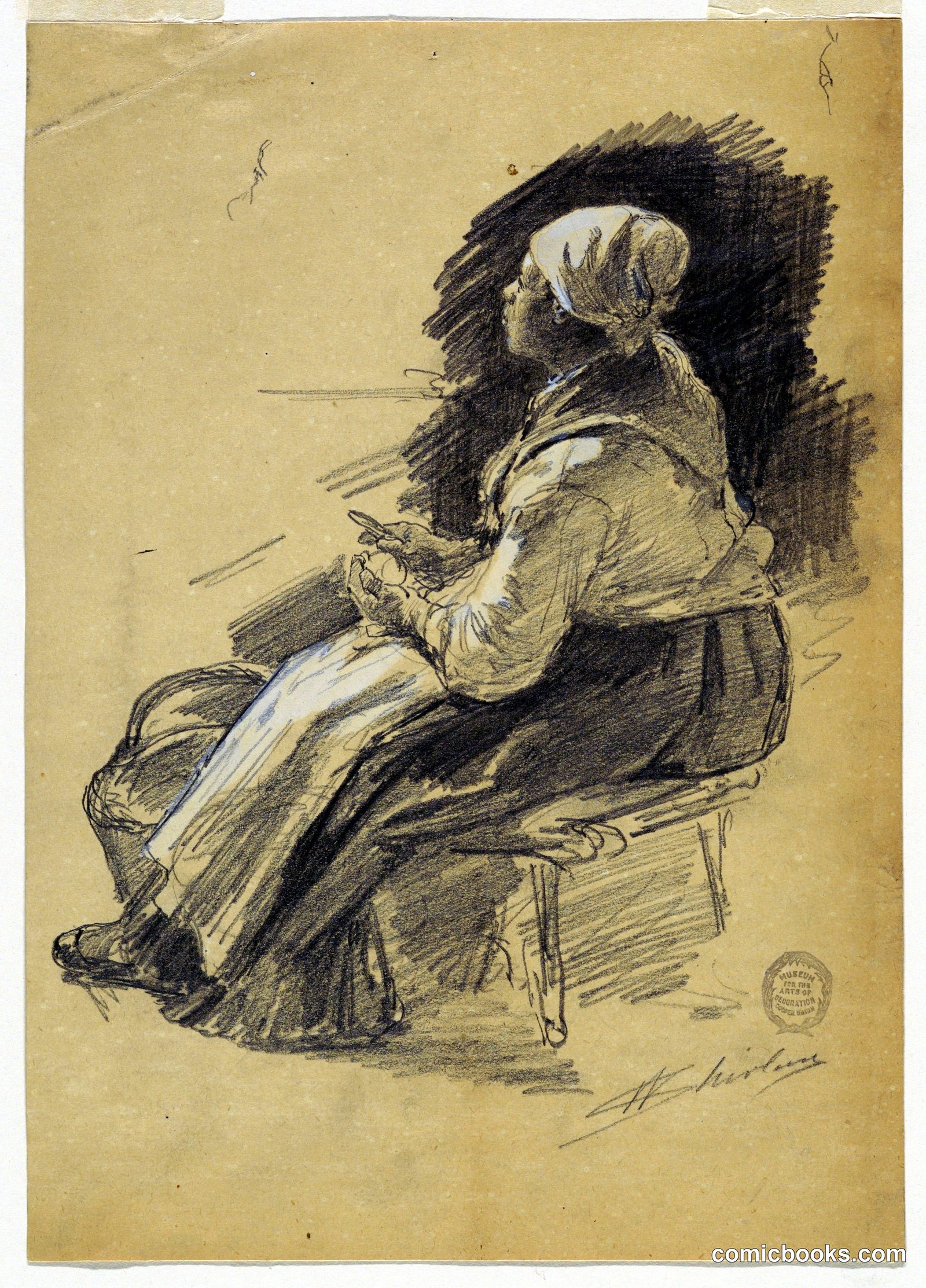 Study of Woman Peeling Potatoes by Walter Shirlaw, American, b. Scotland, 1838–1909