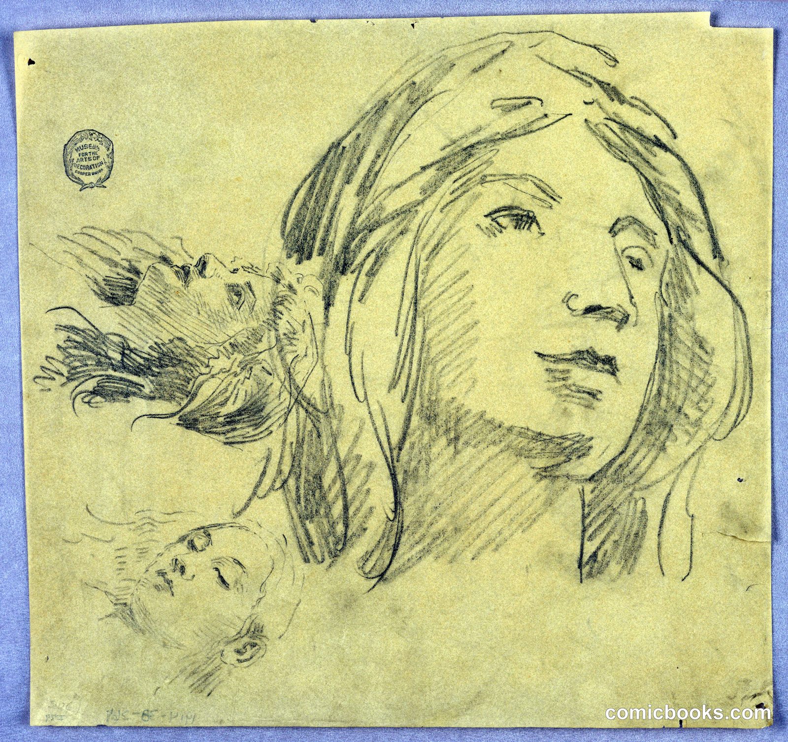 Sketches of Three Heads by Francis Augustus Lathrop, American, 1849–1909