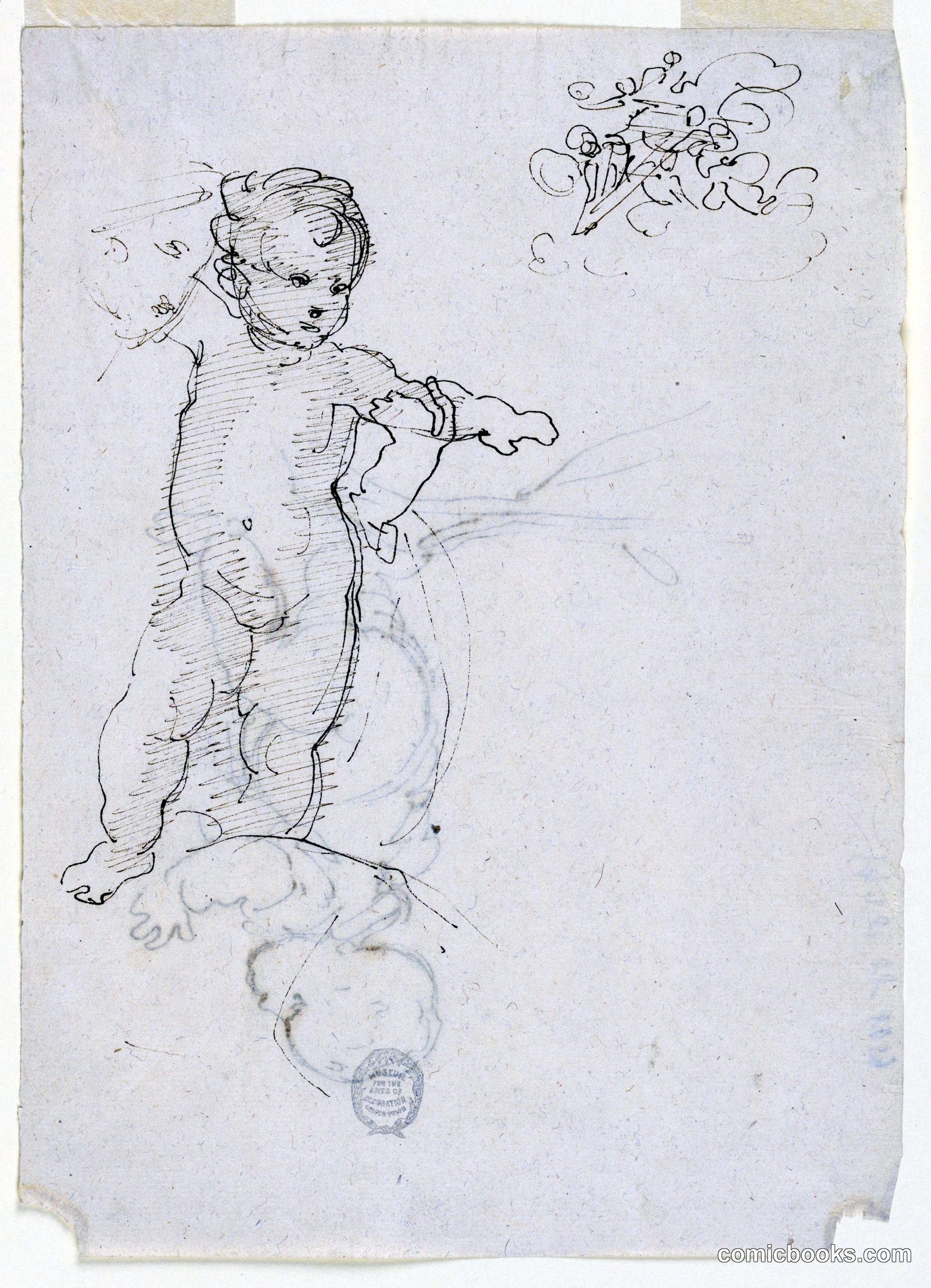 Sketches: Child Figure with Attendant Angels by Fortunato Duranti, Italian