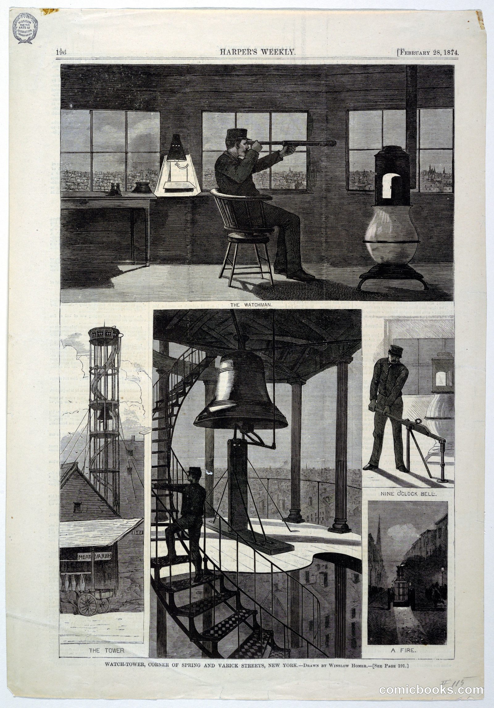 Watch-tower, Corner of Spring and Varick Streets, New York by Winslow Homer, American, 1836–1910