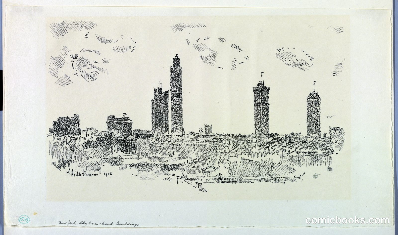 New York Skyline – Dark Buildings by Childe Hassam, American, 1859–1935