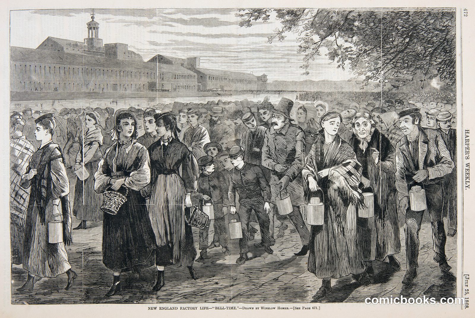 New England Factory Life – 'Bell-Time' by Winslow Homer, American, 1836–1910