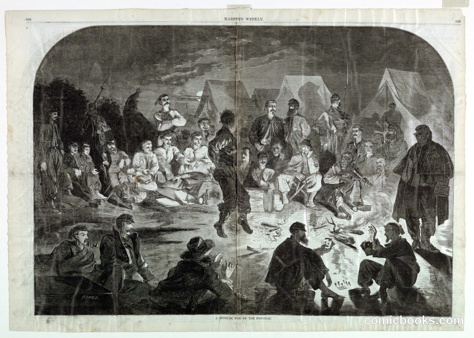 A Bivouac Fire on the Potomac River by Winslow Homer, American, 1836–1910