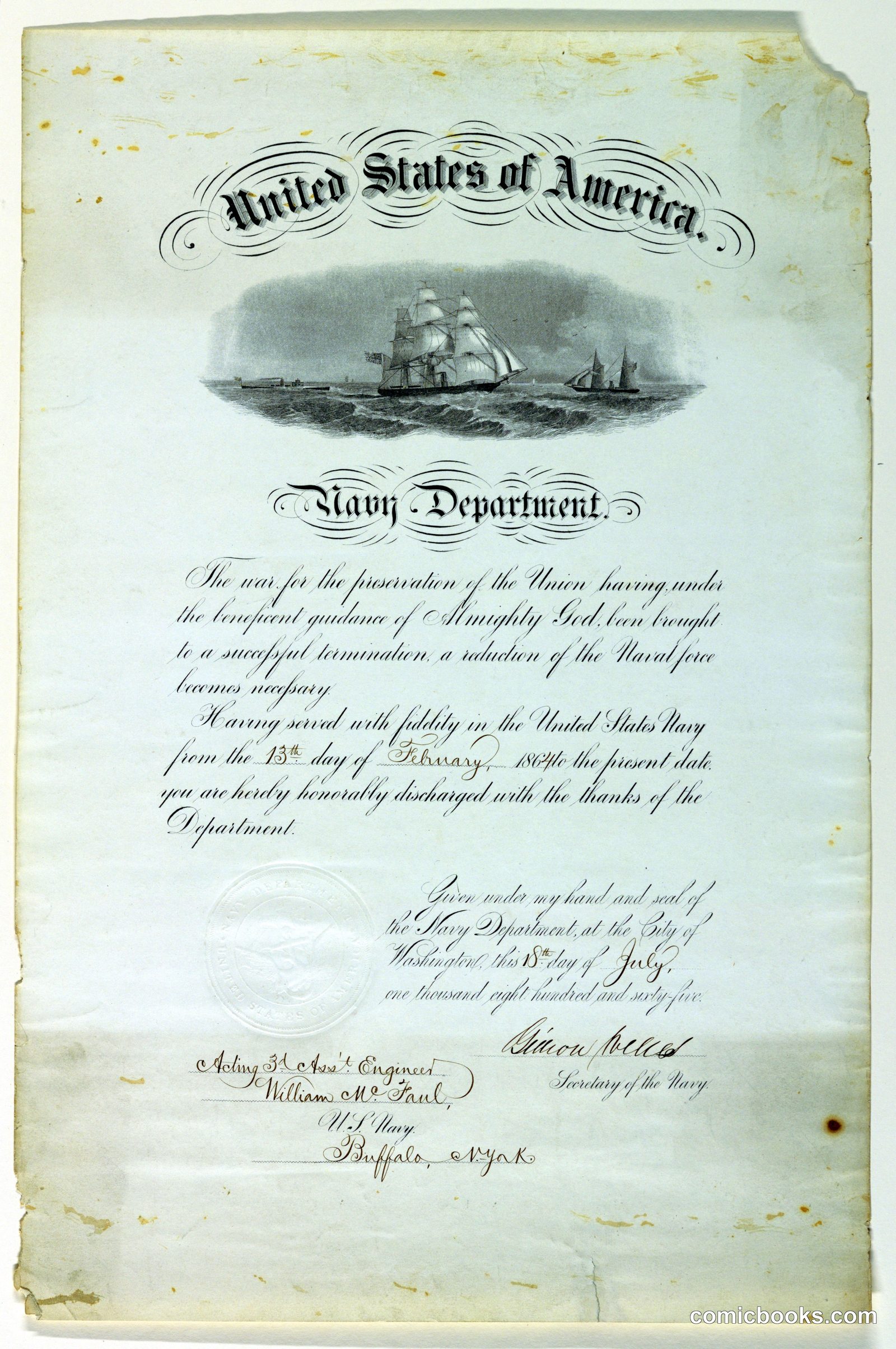 Navy Department Discharge Certificate by William McFaul