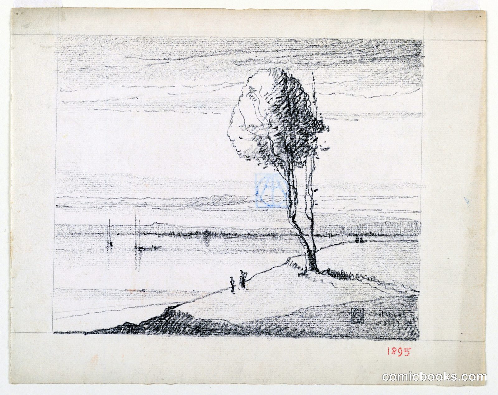Hillside and Tree with Sailboats in Distance by Leon Dabo, American, 1868–1960