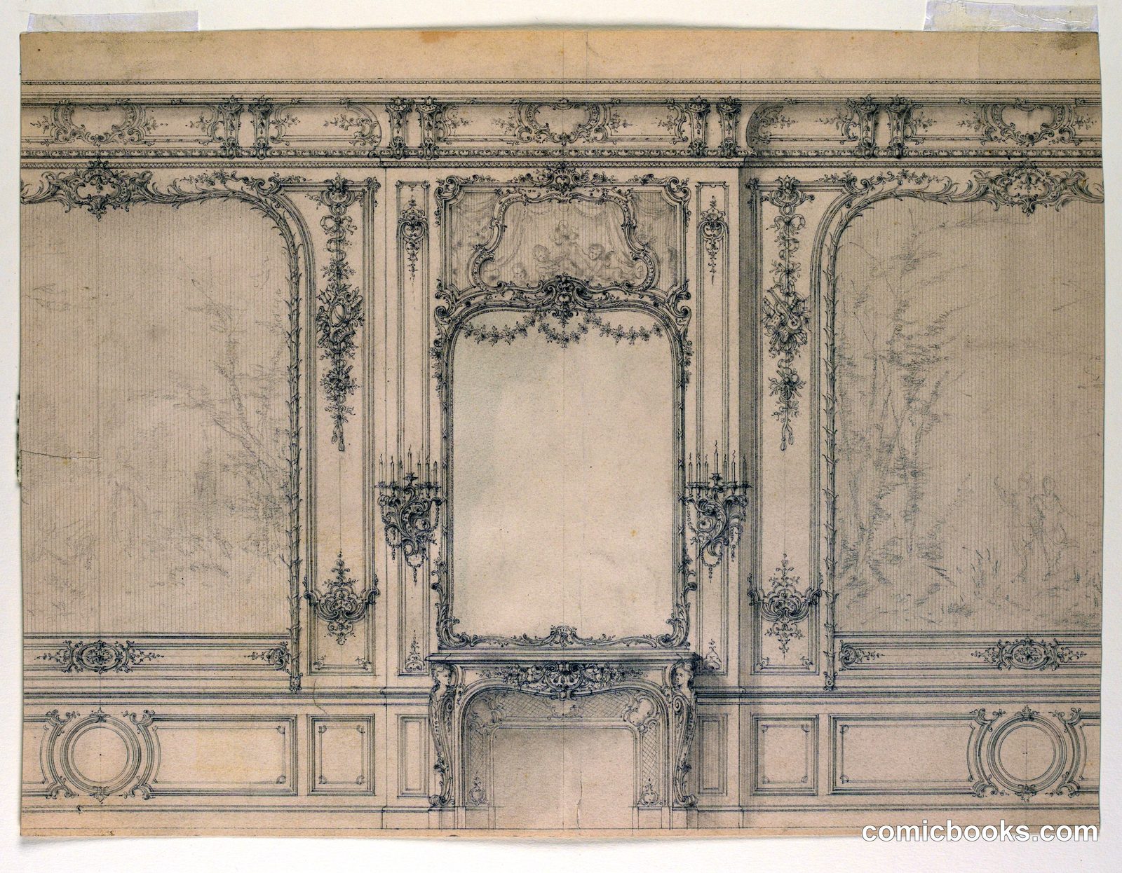 Elevation of a Salon Chimney Wall by J. G. Garton, English, active in U.S.A.