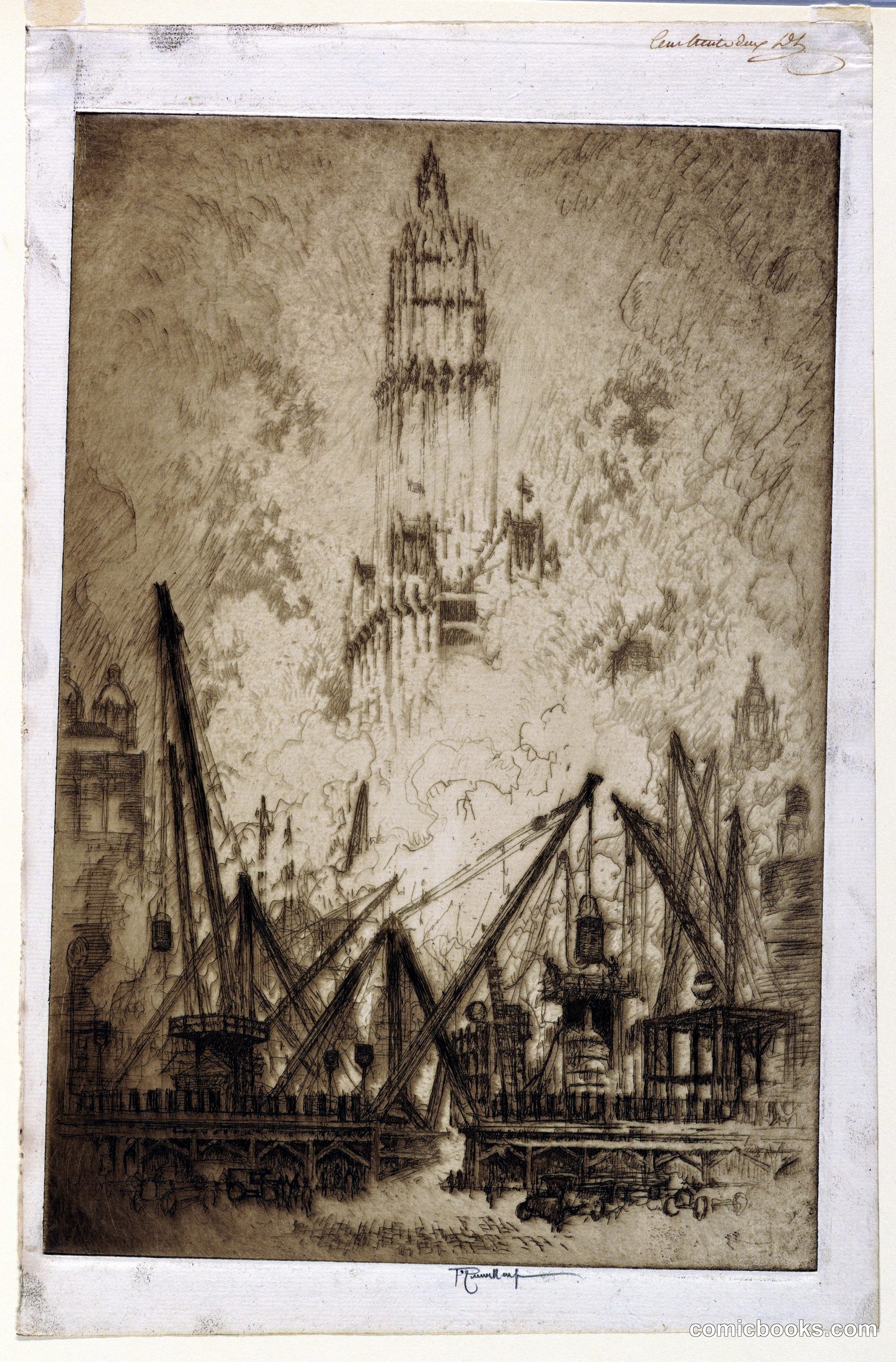 Caissons on Vesey Street by Joseph Pennell, American, active England, 1857–1926