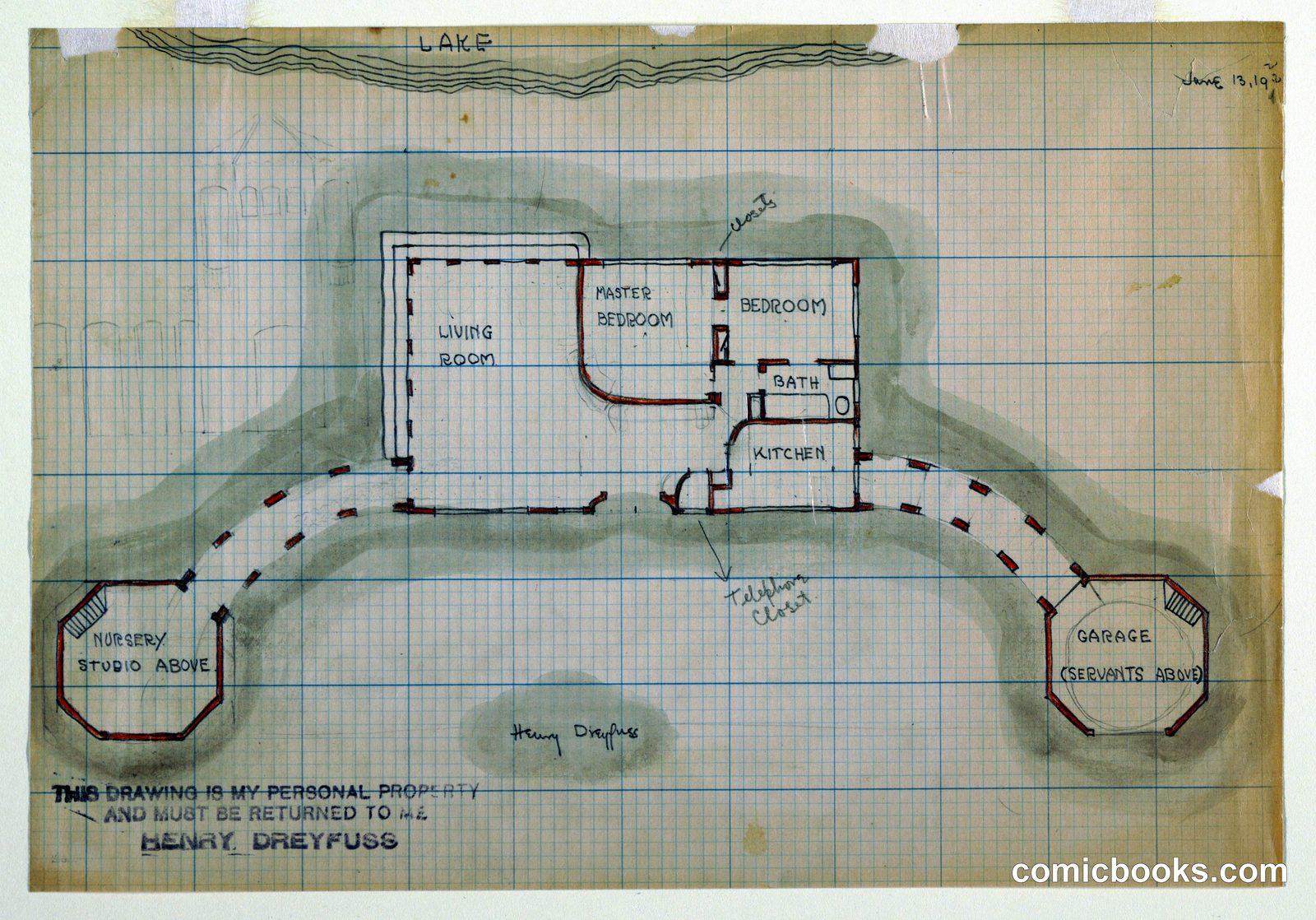 Architectural Floor Plan Sketch by Henry Dreyfuss , American, 1904 – 1972