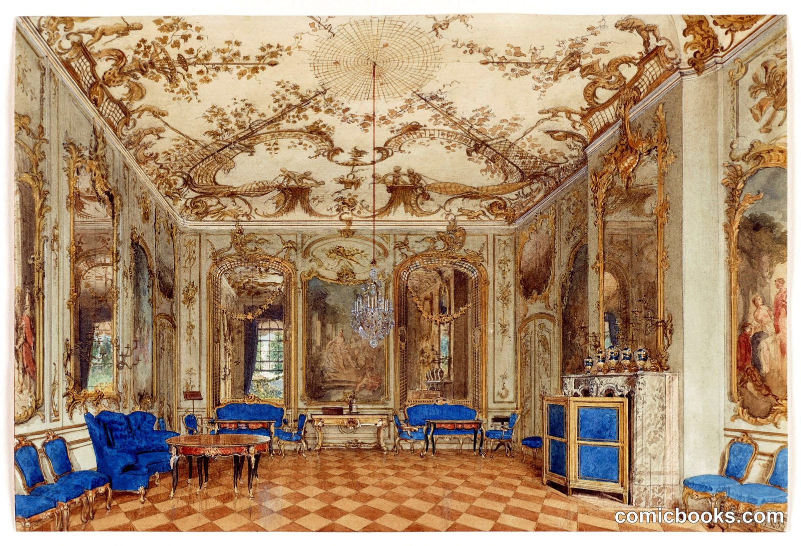 Concert Room of Sanssouci Palace, Potsdam by Eduard Gaertner, 1801 – 1877