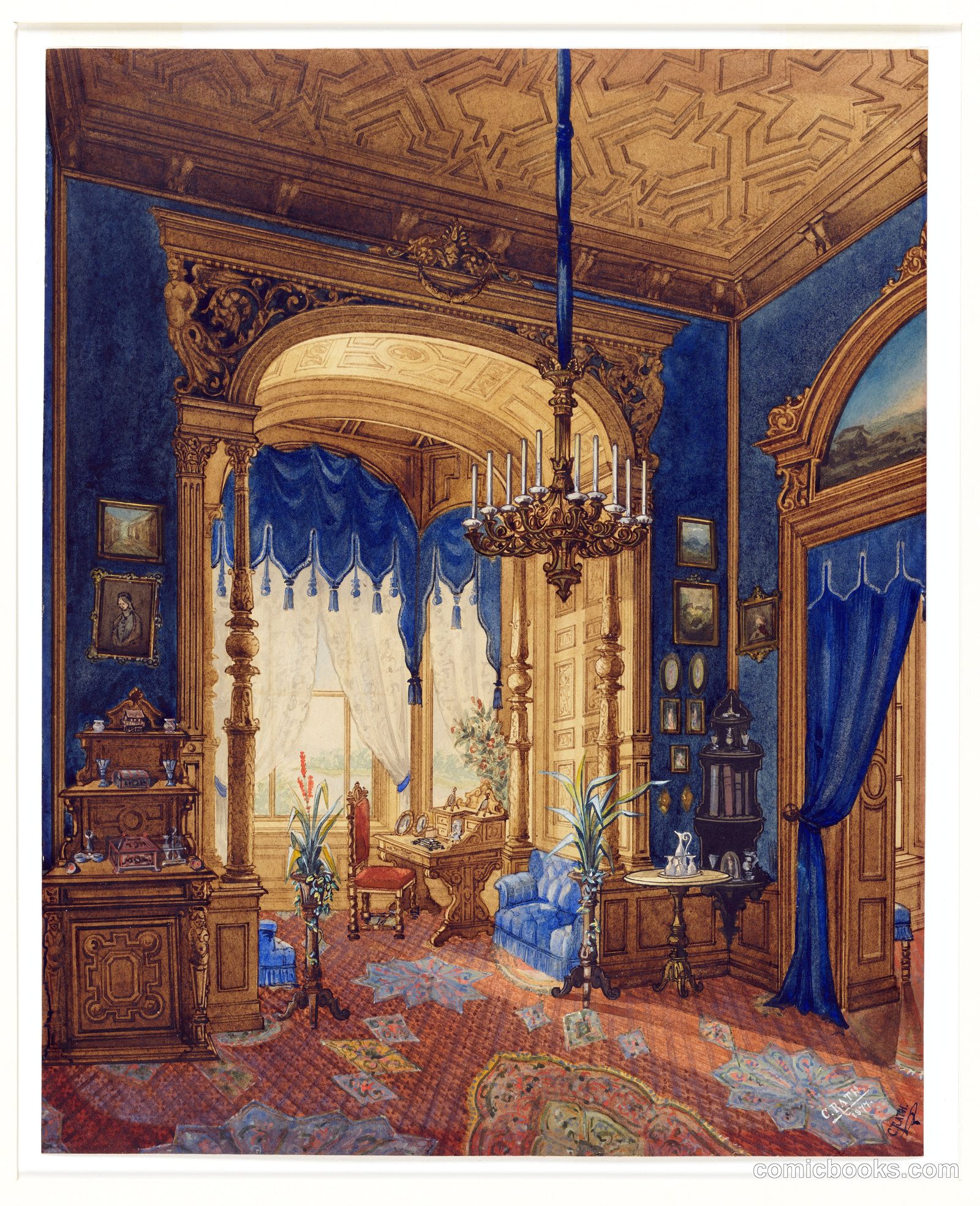 Interior Design Study: Alcove in the Salon of the Grand Duchess Anna of Mecklenburg-Schwerin by C. Rath, Austrian, active 19th century