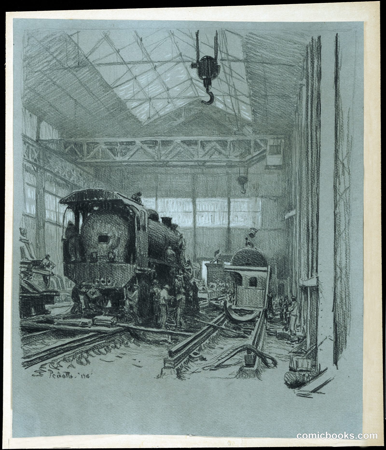 One of the Locomotive Shops Near St. Nazaire by Peixotto, Ernest Clifford