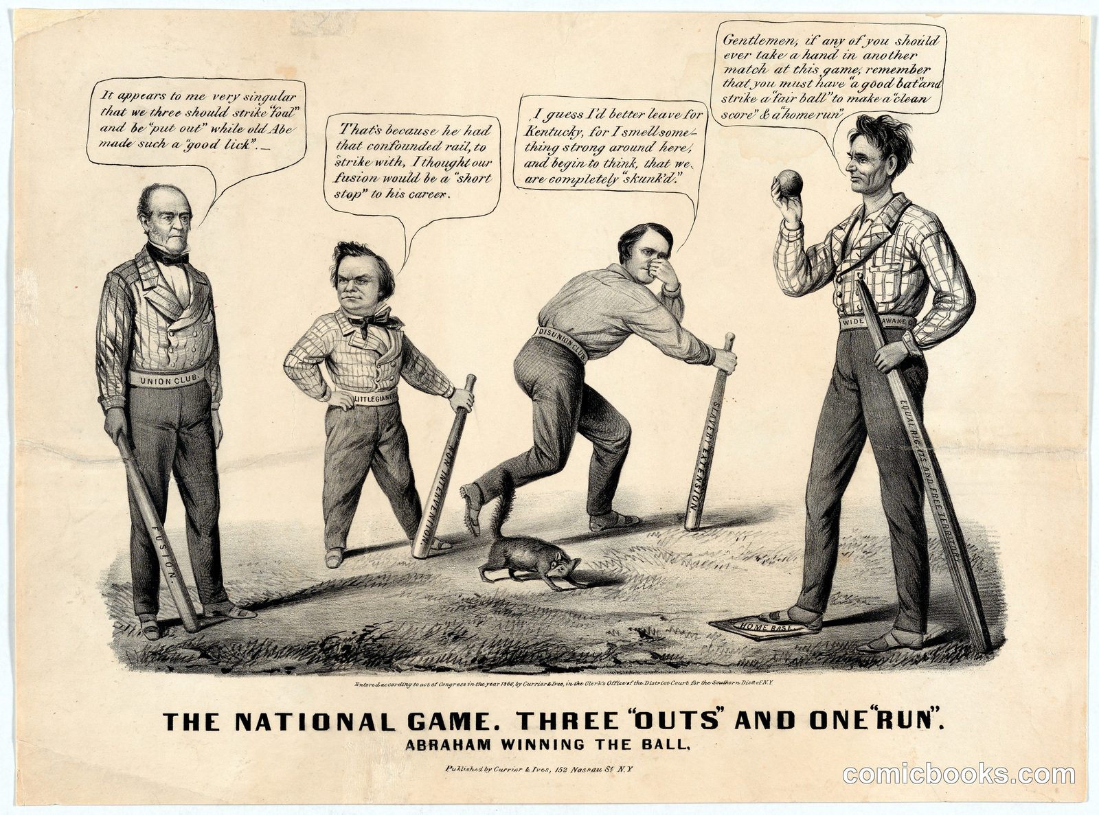 The National Game: Three 'Outs' and One 'Run'—Abraham Winning the Ball by Currier & Ives Lithography Company, active