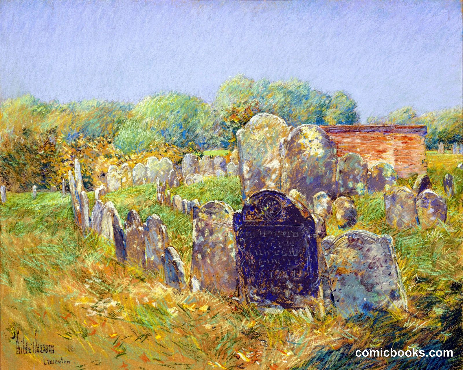 Colonial Graveyard at Lexington by Childe Hassam, born Dorchester, MA 1859-died East Hampton, NY 1935
