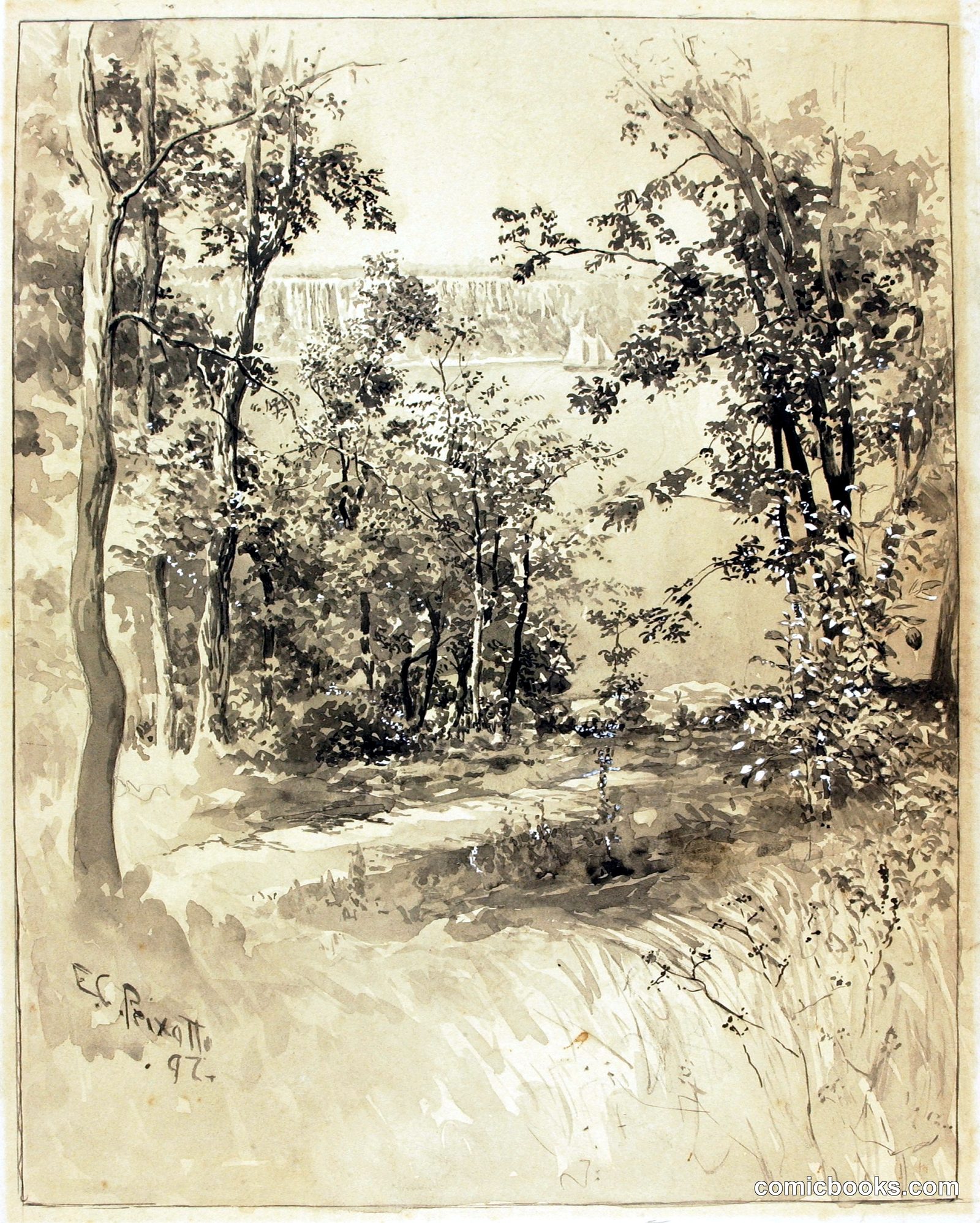 New York, Site of Fort Washington, Looking at Fort Lee by Ernest C. Peixotto, born San Francisco, CA 1869-died New York City 1940