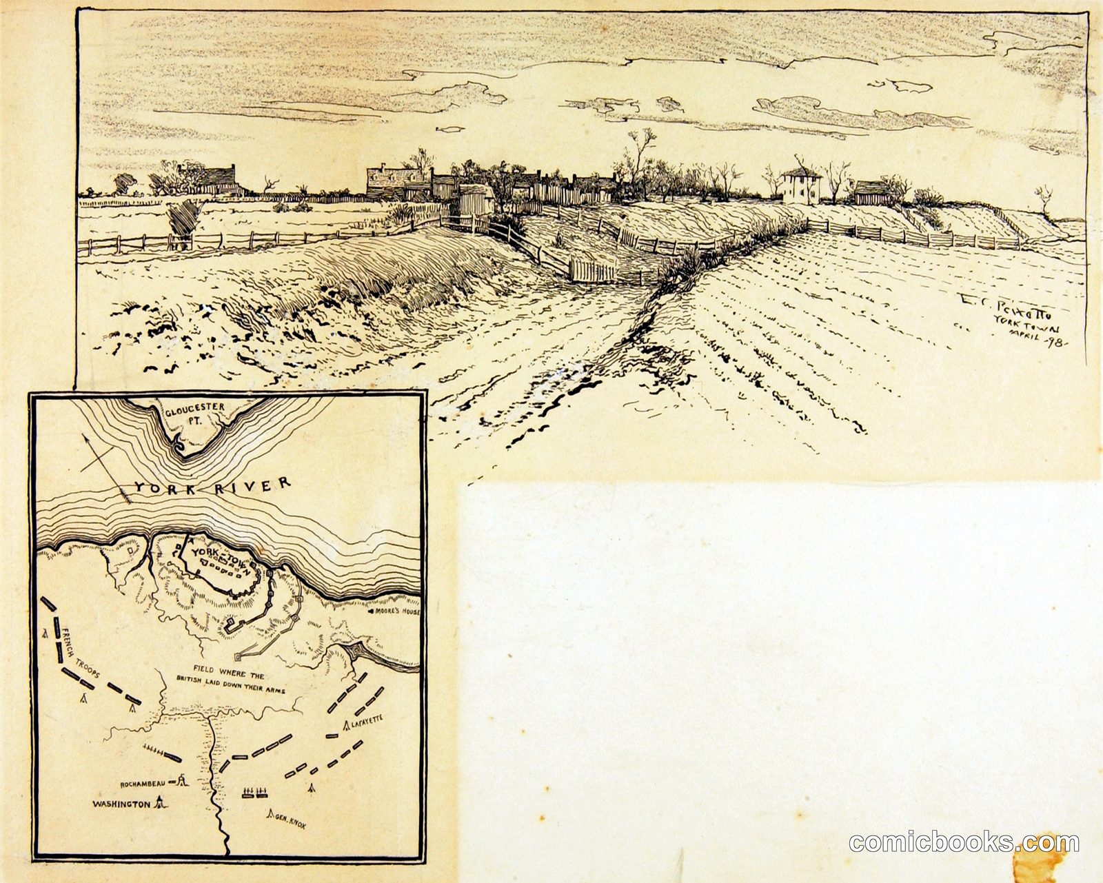 Present Appearance of British Entrenchment, Yorktown by Ernest C. Peixotto, born San Francisco, CA 1869-died New York City 1940