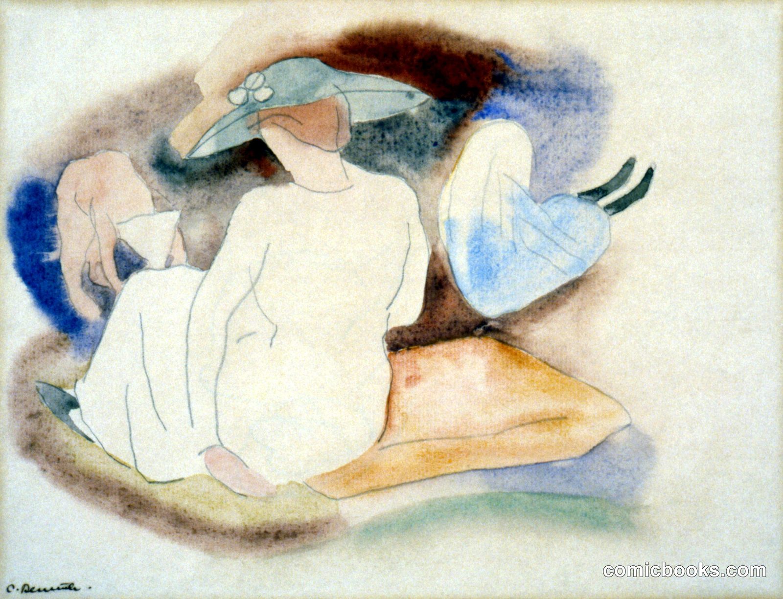 Woman with Hat and Two Figures by Charles Demuth, born Lancaster, PA 1883-died Lancaster, PA 1935