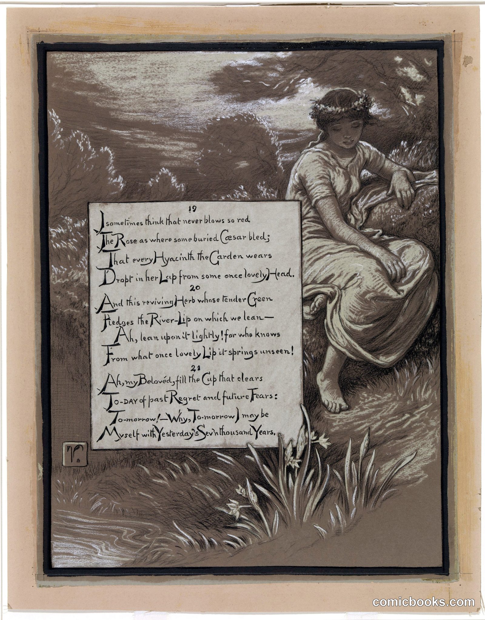 Illustration for Rubáiyát of Omar Khayyám: The River-Lip by Elihu Vedder, born New York City 1836-died Rome, Italy 1923